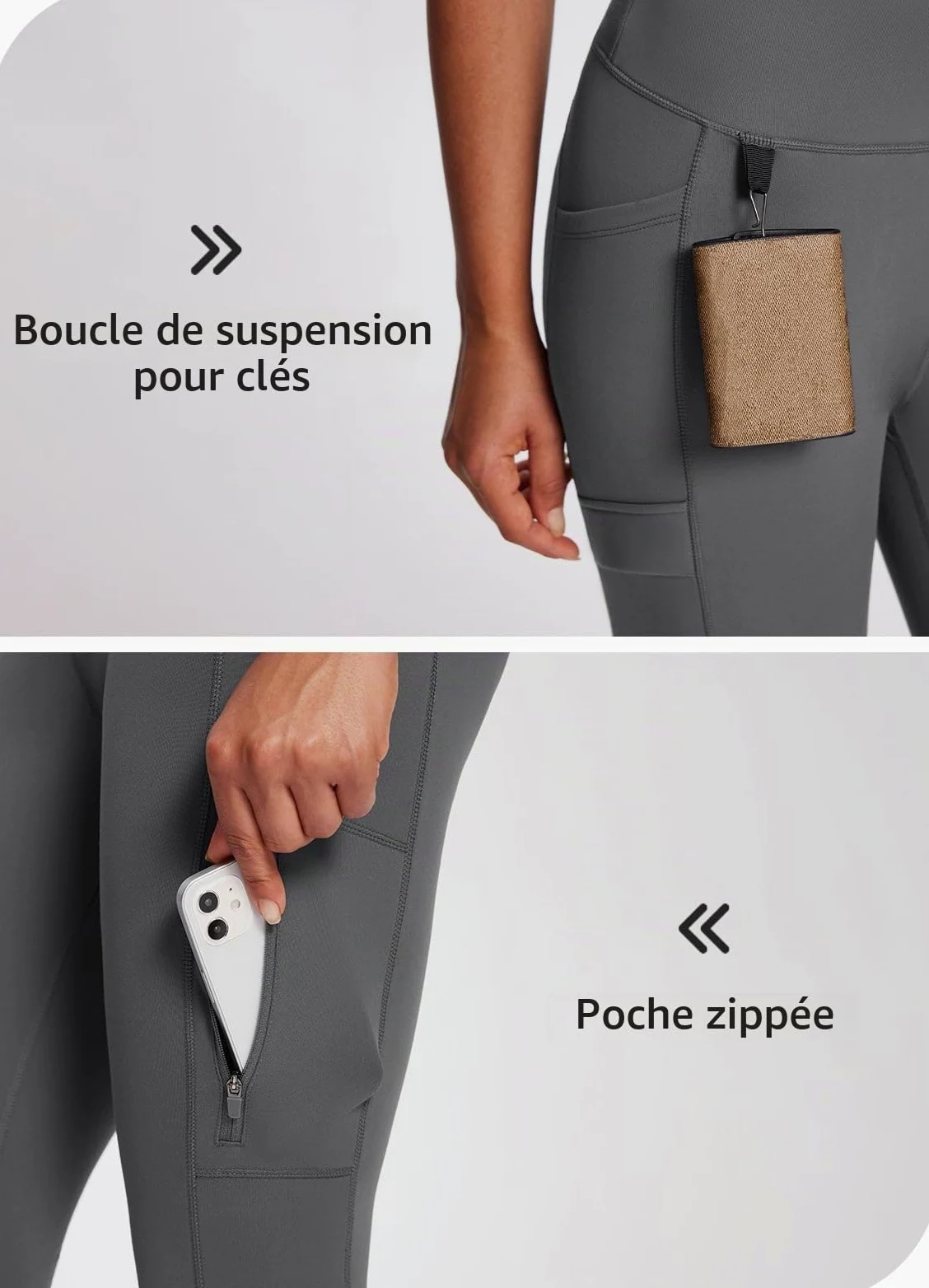 baleaf Legging doublé en Polaire pour Femme - Taille Haute - Imperméable - Thermique - avec Poches zippées