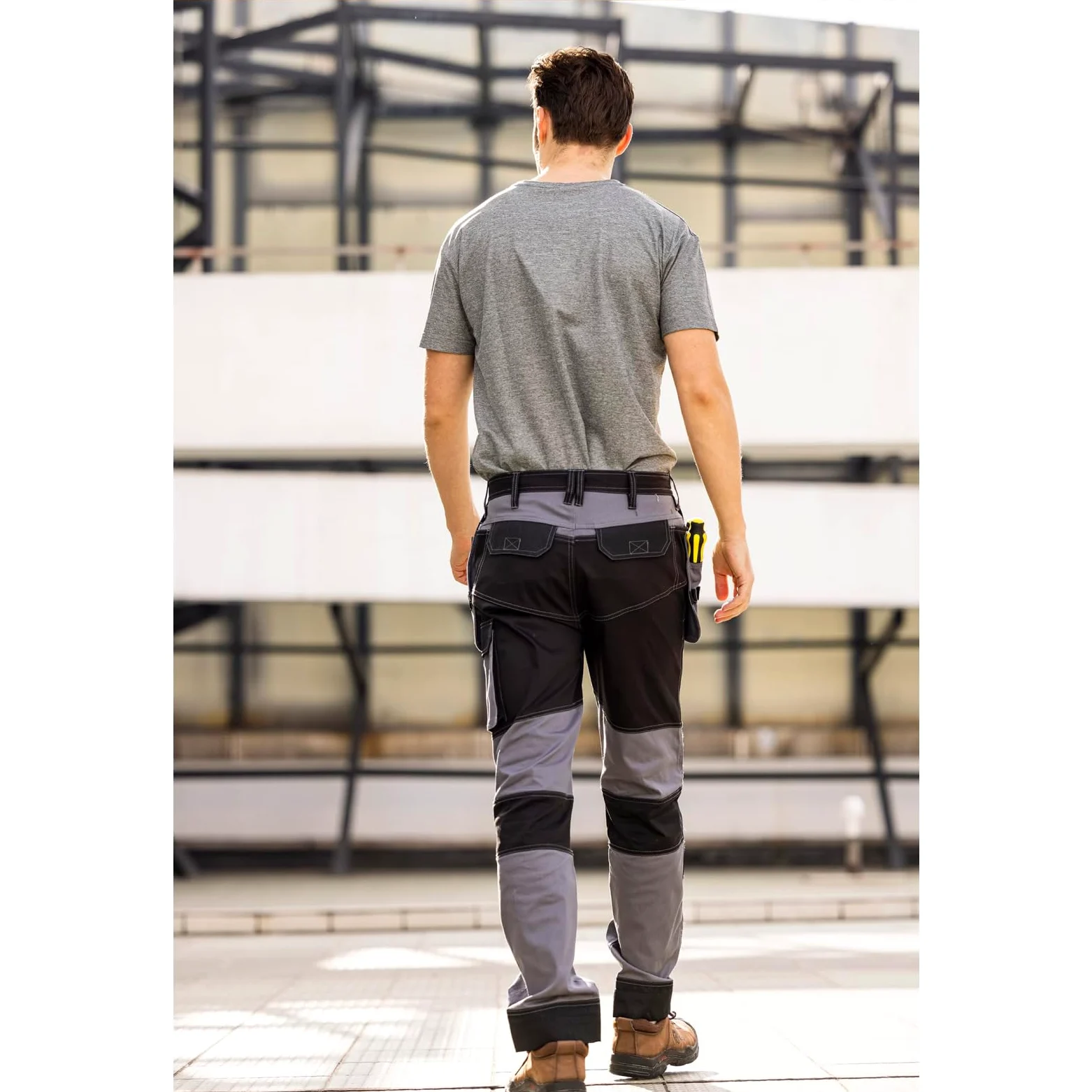 WORK IDEA Pantalon de Travail Homme, Poches Genoux Oxford, Pantalon en Coton Stretch