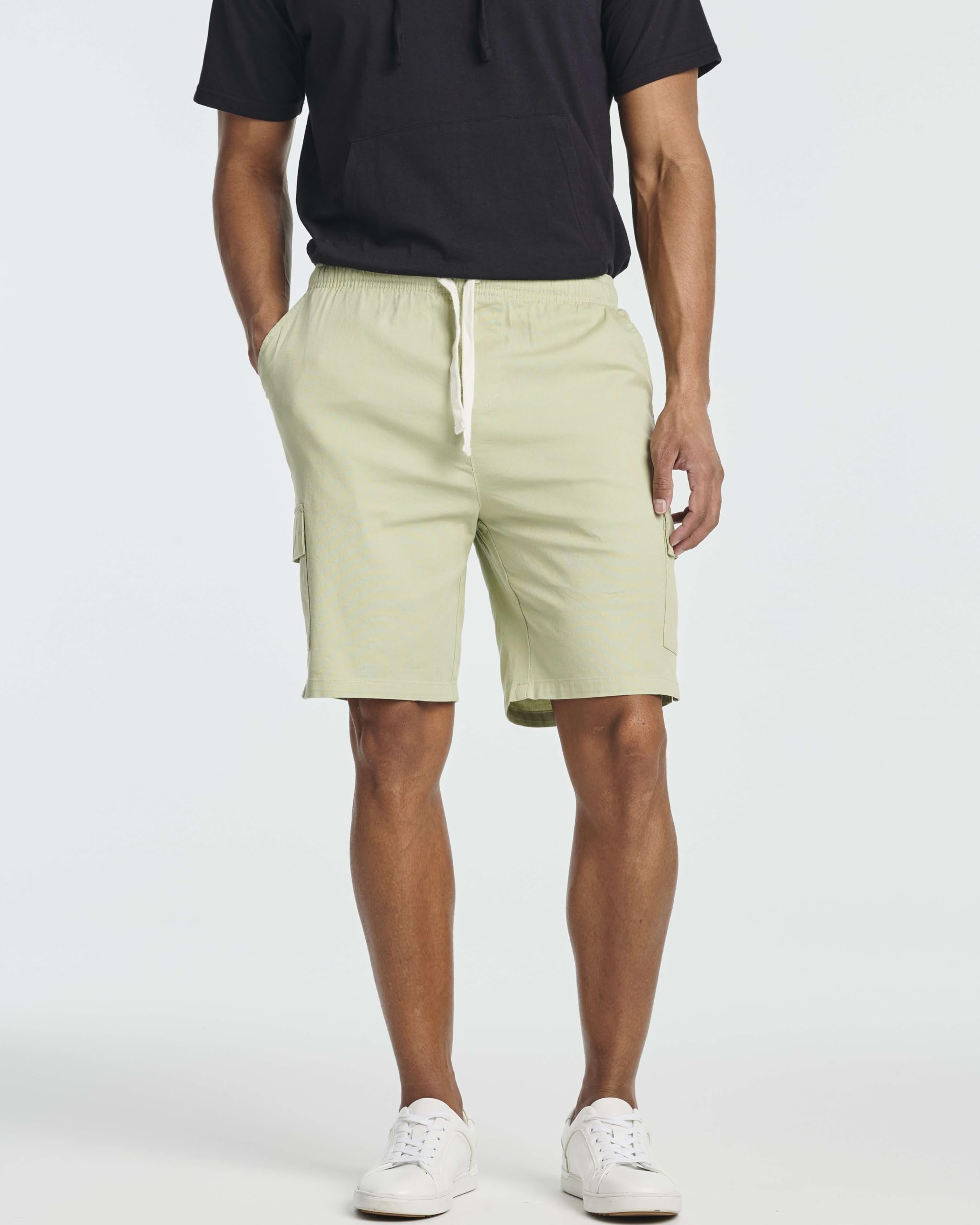 Men's 9-Inch Cotton Cargo Shorts with Drawstring Waist