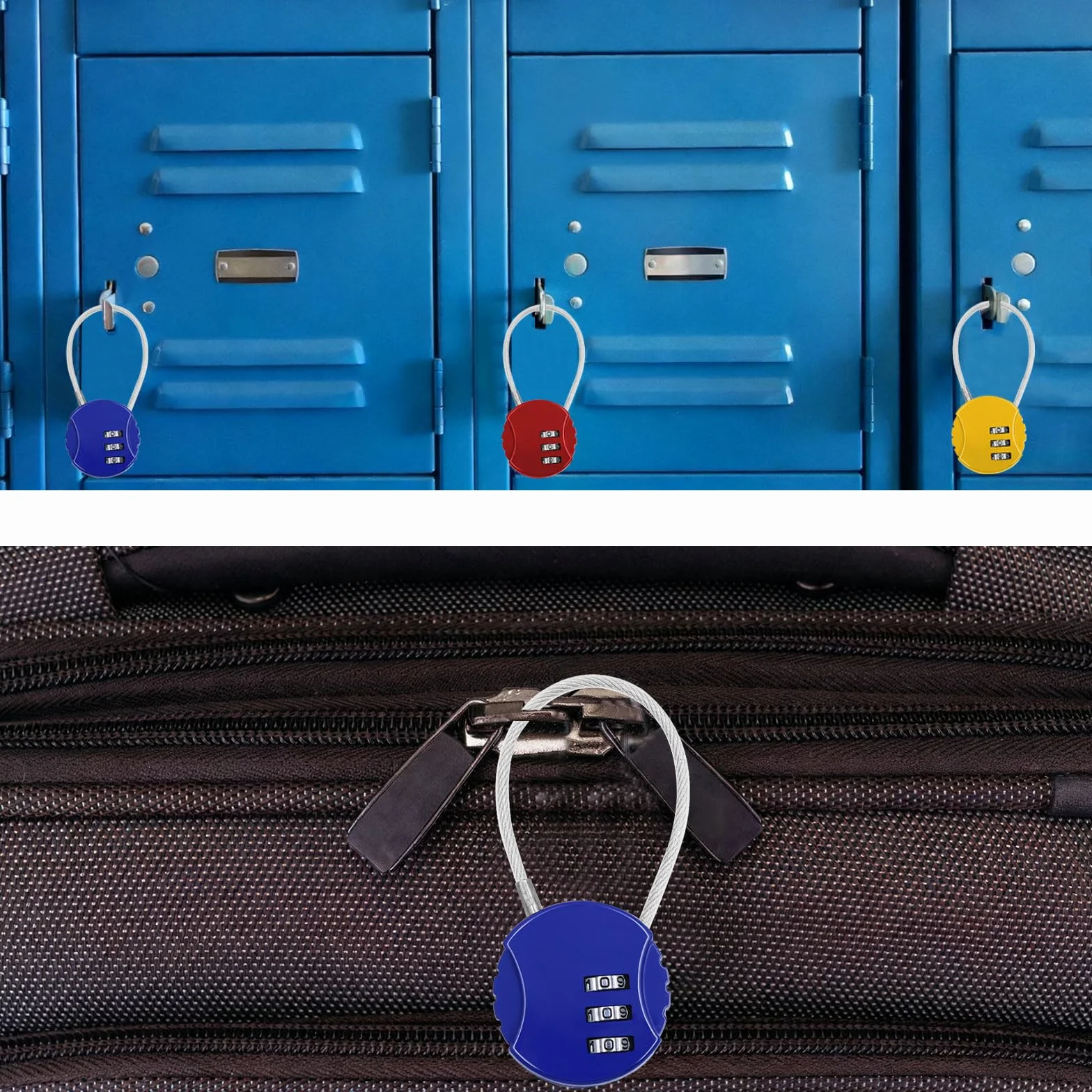 Cadenas à Combinaison 3 Chiffres, 5 Couleurs avec Aiguilles de Réinitialisation, Sécurité pour Casier Armoire Sac à Dos