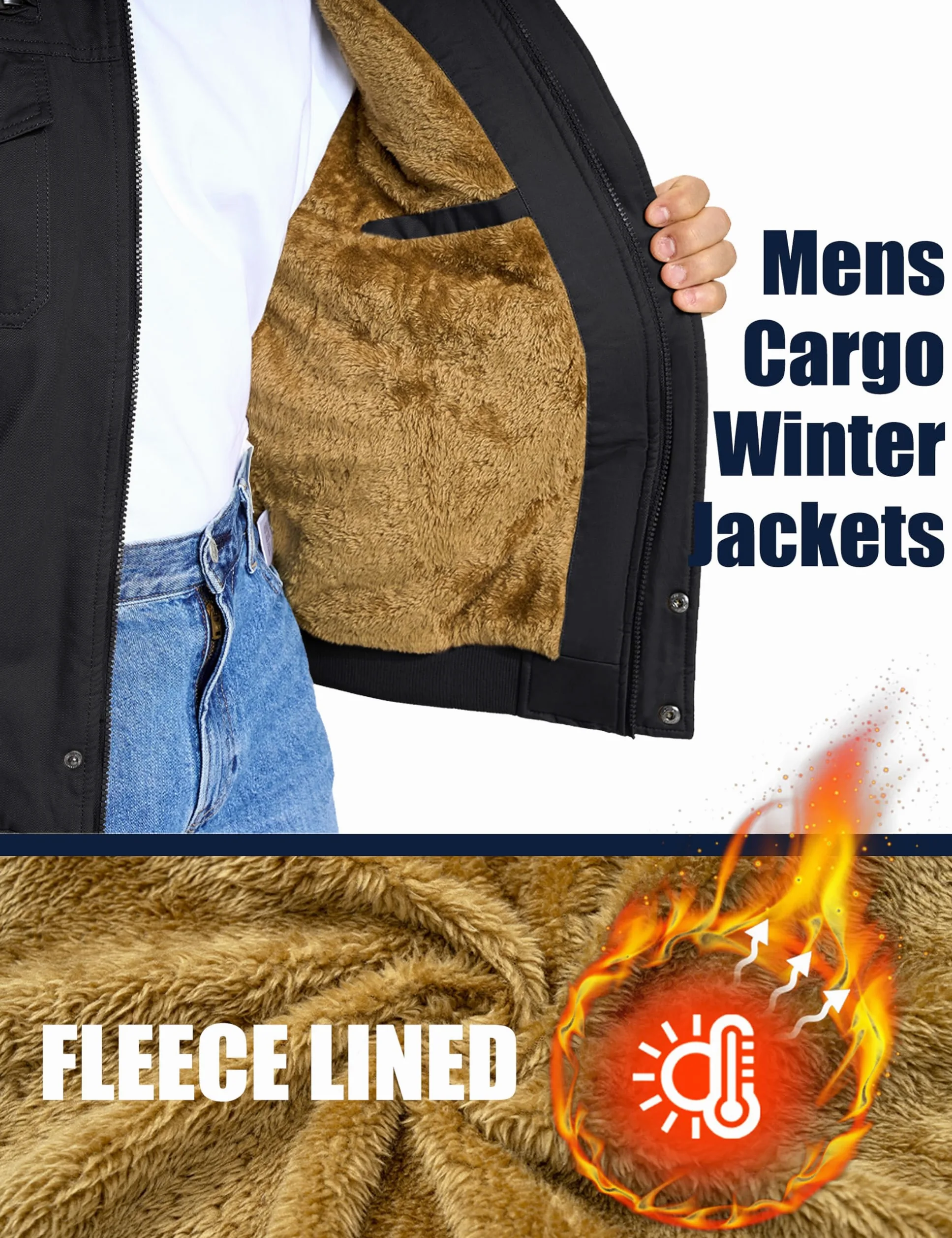 MAGCOMSEN Veste d'hiver chaude doublée en polaire pour homme - Coupe-vent - Veste demi-saison avec capuche amovible