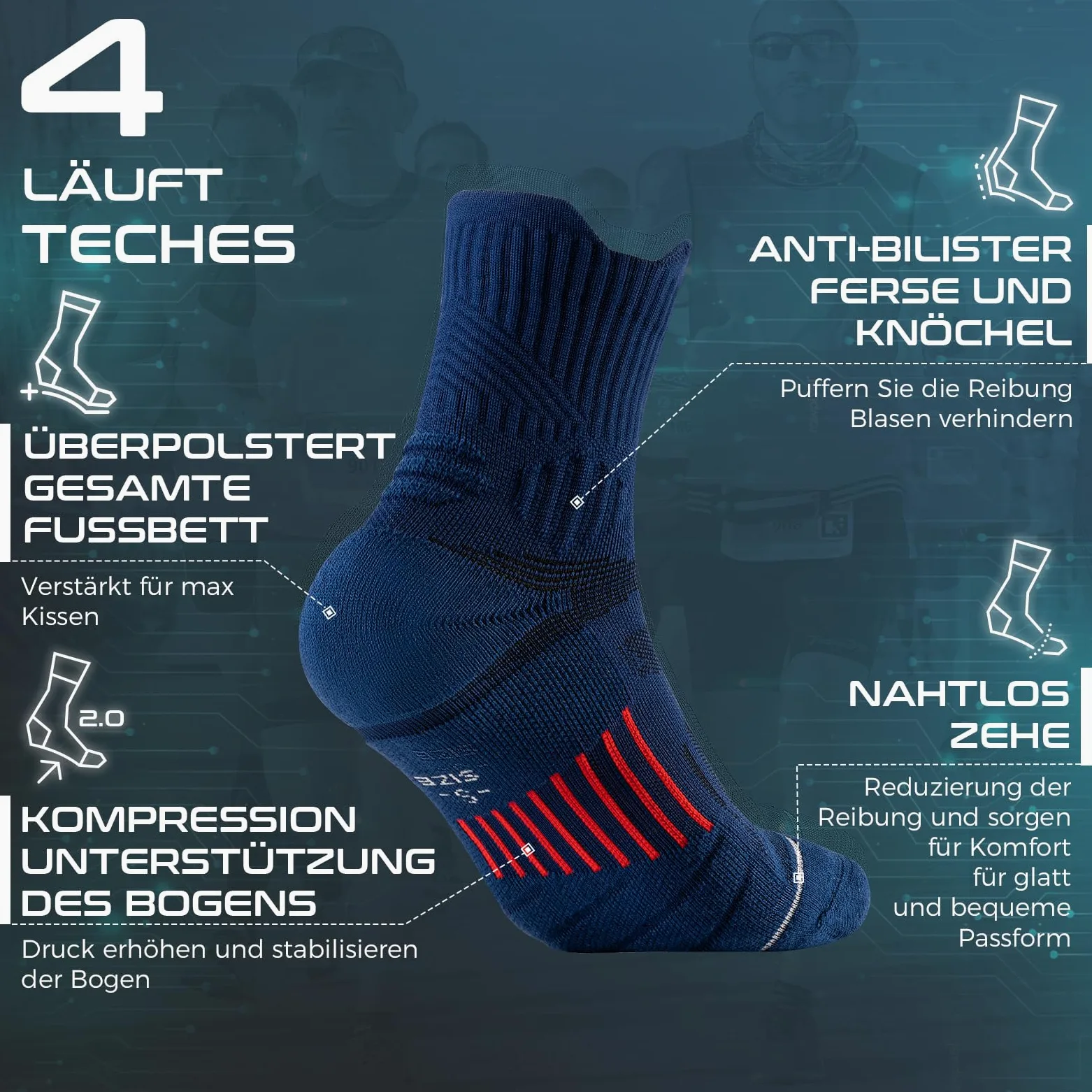 Rahhint Coolmax Lot de 5 paires de chaussettes de randonnée courtes anti-bulles respirantes pour homme et femme