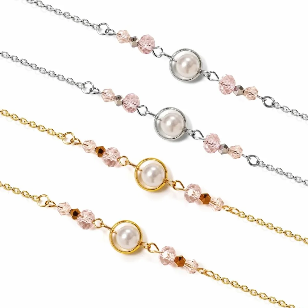 Chaîne en Acier Inoxydable pour Lunettes de Soleil, Cordon en Perles et Cristaux pour Femme