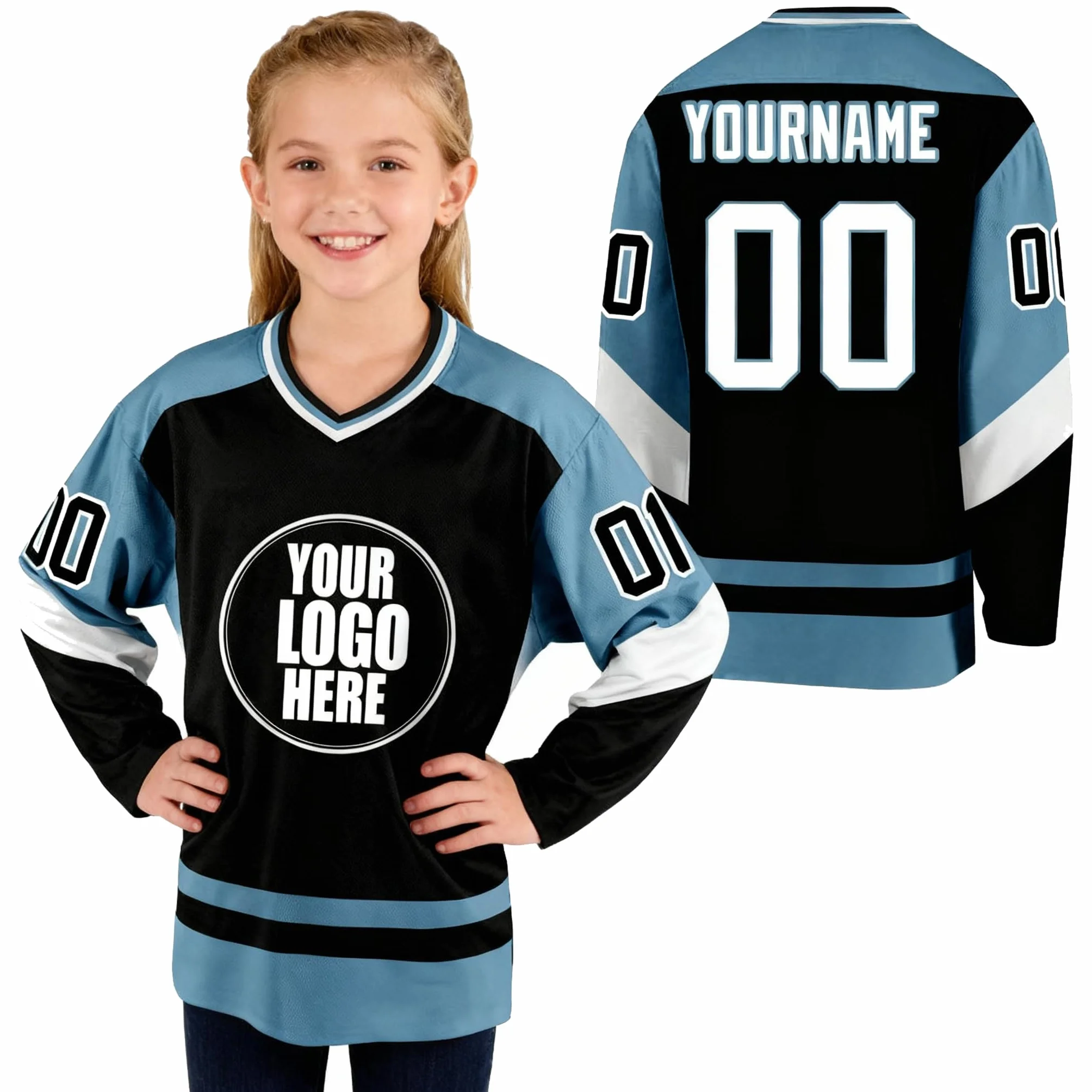 Personnalisation de Maillot de Hockey avec Noms, numéros et Noms d'équipe - Jersey à Manches Longues pour Enfants et Adultes - Chandail Sportif personnalisé pour familles et Jeunes athlètes