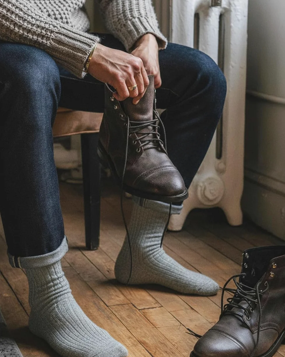 GoWith Lot de 3 paires de chaussettes épaisses en laine mérinos pour homme - Chaudes et confortables - Chaussettes thermiques en tricot éponge