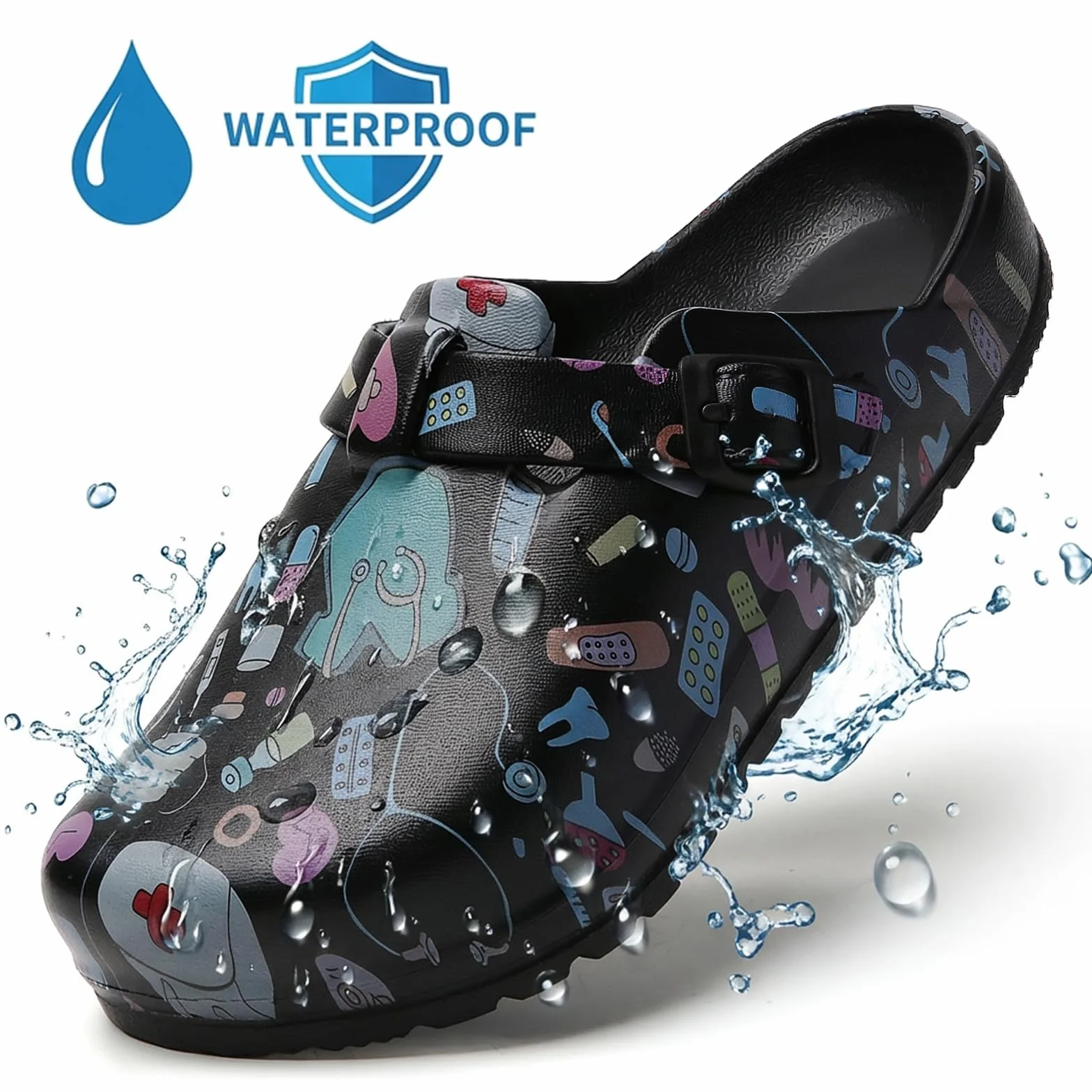 Sabots Médicaux Femme Antidérapants – Chaussures de Travail en EVA Imperméables, Légères et Confortables, Sabots Infirmière à Motifs pour Hôpital Jardin Usage Quotidien