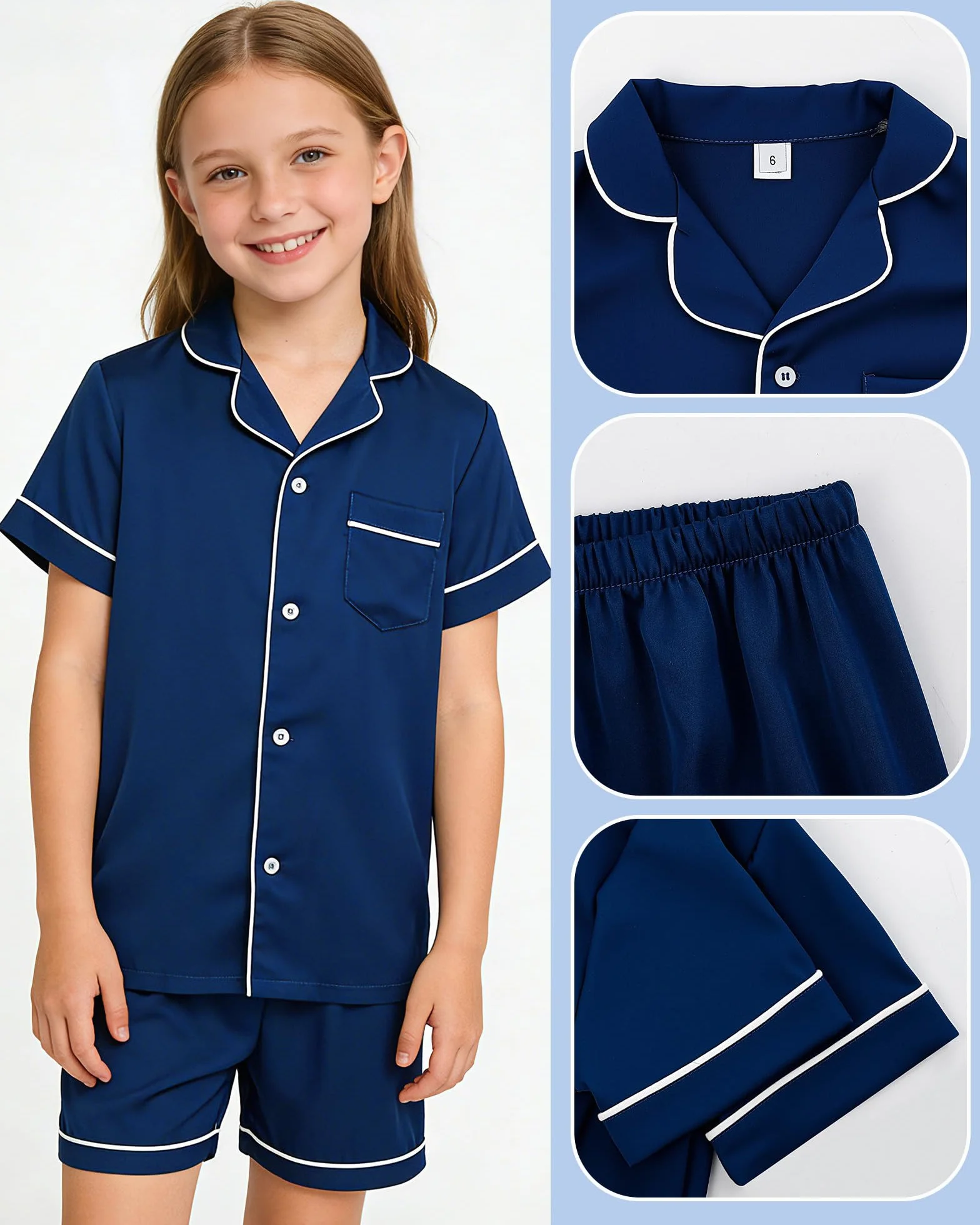 Satin Ensembles de Pyjama Filles Enfant Vêtements de Nuit à Manches Longues Lisse Soyeuse