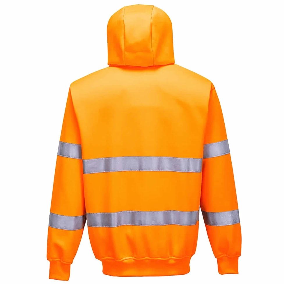 Portwest B305 Sweat Zip Capuche Ouverture Frontale Zippée Ourlet Bord Côte | Orange, L, EN ISO 20471 Classe 3, UPF 40+, Bande Réfléchissante, 2 Poches Latérales, Tissu Gratté, Fermeture Éclair