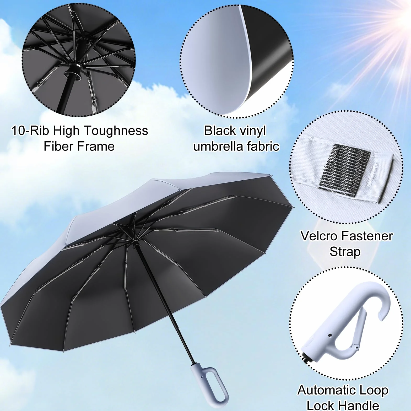 Parapluie Pliant Automatique Compact – Résistant au Vent et à la Tempête – Léger et Solide – Ouverture et Fermeture Faciles – Pour Voyage Homme/Femme