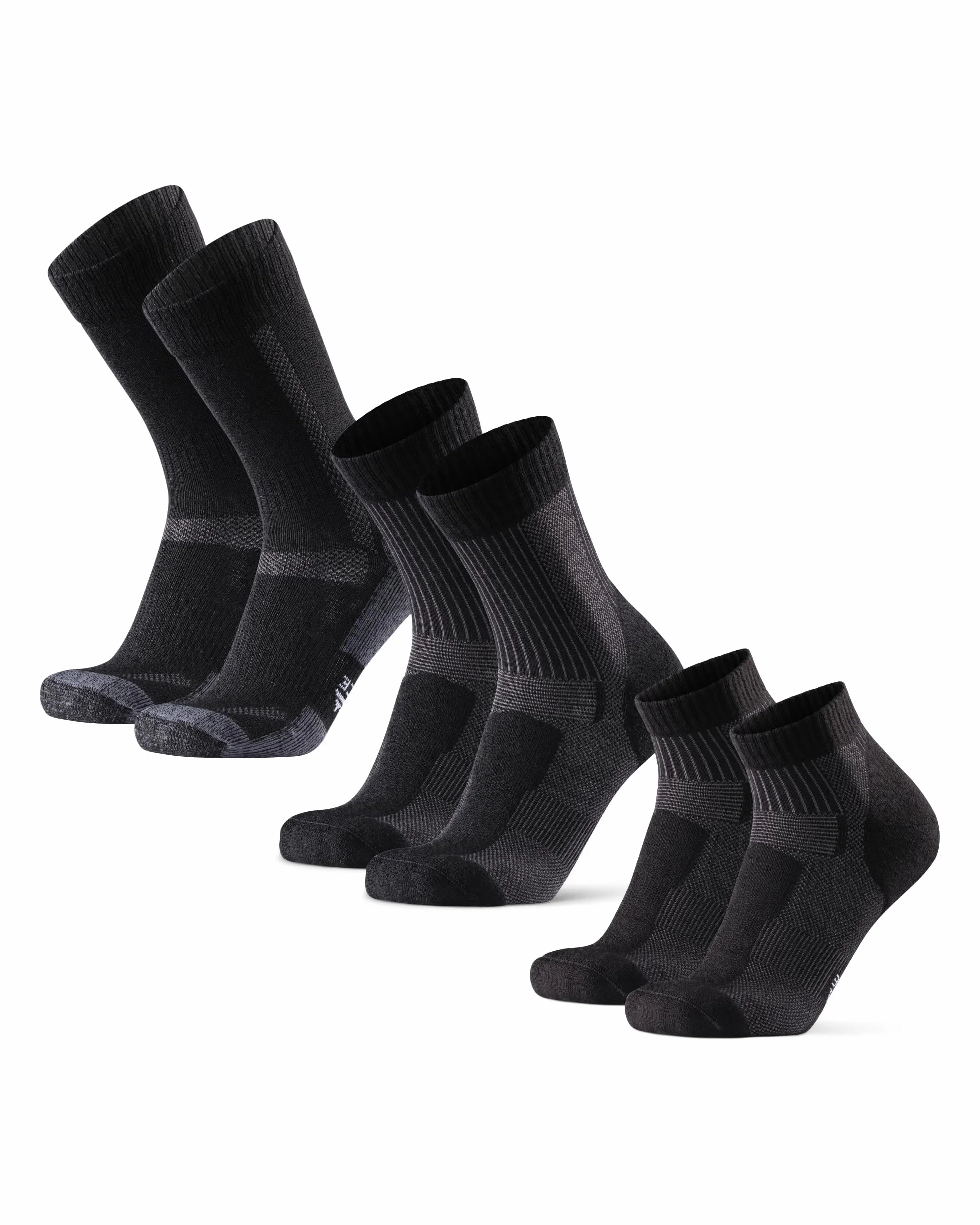 DANISH ENDURANCE Chaussettes de Randonnée, Lot de 3, Noir, 39-42 | Coffret Cadeau de Chaussettes en Laine Mérinos, Thermiques et Anti-Ampoules en Plusieurs Longueurs, Unisexe