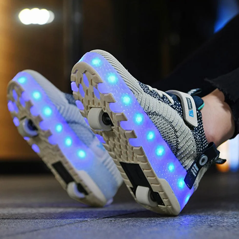 ENEN Chaussure à Roulette LED, Chaussures à Roulettes Rétractables Garçons Basket Roulette Enfant Fille Roller 2 Roues 28-40 EU