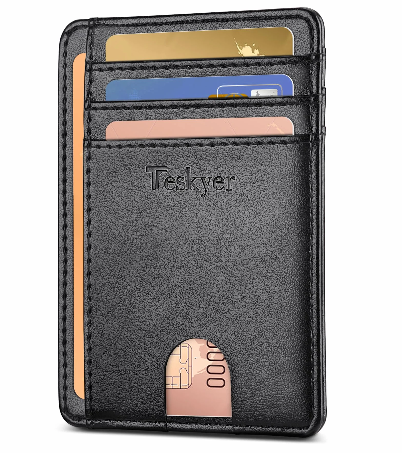 Teskyer Portefeuille Homme, Porte Carte Bancaire, Portefeuille en cuir PU, Porte Cartes de Credit, Petit Portefeuille Homme, Protection RFID, Design Minimaliste, Noir