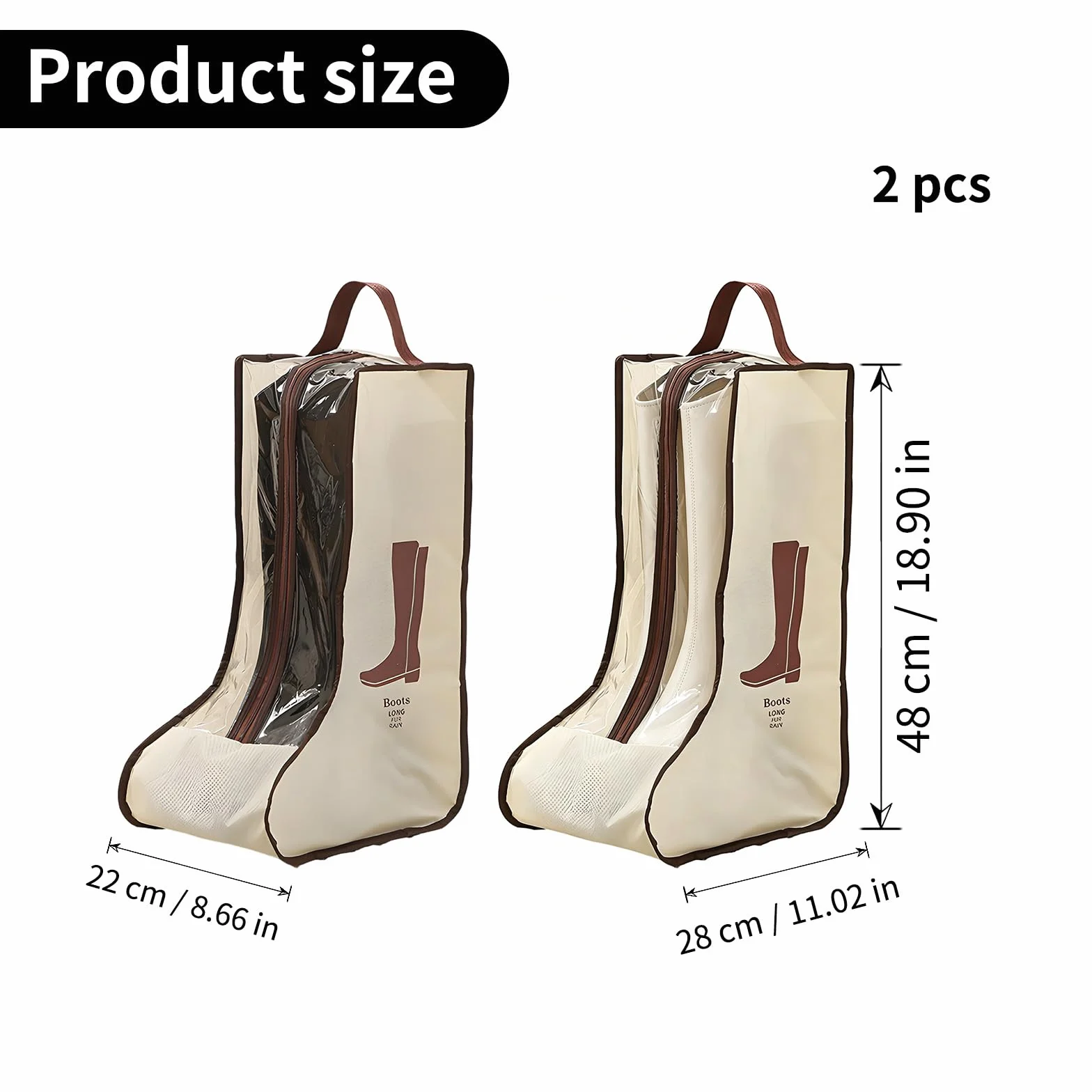Lot de 2 Housses de Rangement pour Bottes Hautes, Sac Chaussures Imperméable et Anti Poussière avec Poignée, Modèle Portable Adapté Au Voyage, Camping, Salle de Sport et Usage Domestique