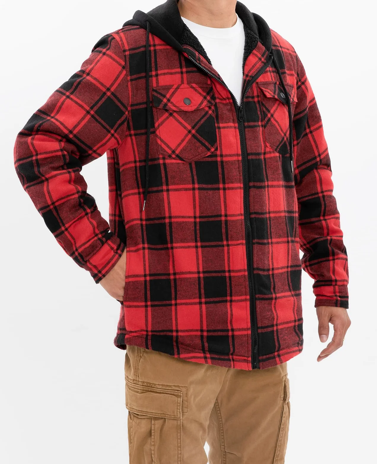 ZENTHACE Veste chemise à capuche doublée Sherpa avec fermeture éclair intégrale pour homme