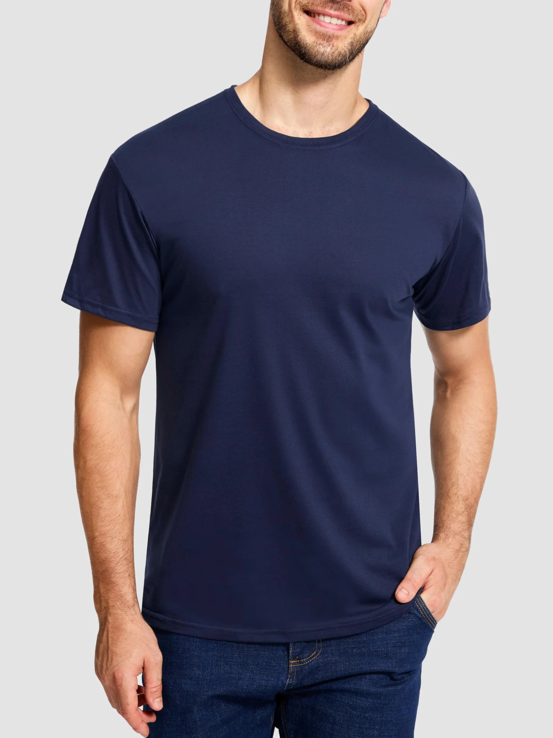 Lot de 5 t-shirts en coton à col rond pour homme - Respirant - Manches courtes - Uni - Tailles M-5XL