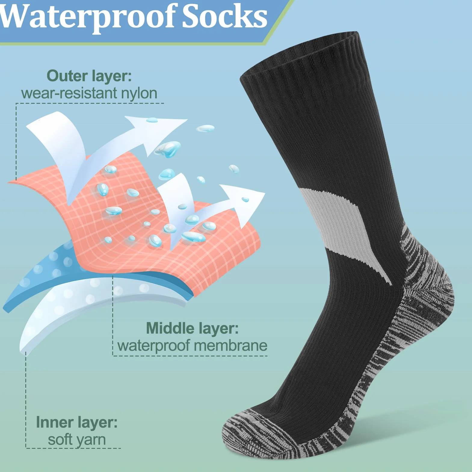 Utensilsto Chaussettes imperméables, unisexes, hautes performances, pour le cyclisme, le VTT, la randonnée, la course à pied
