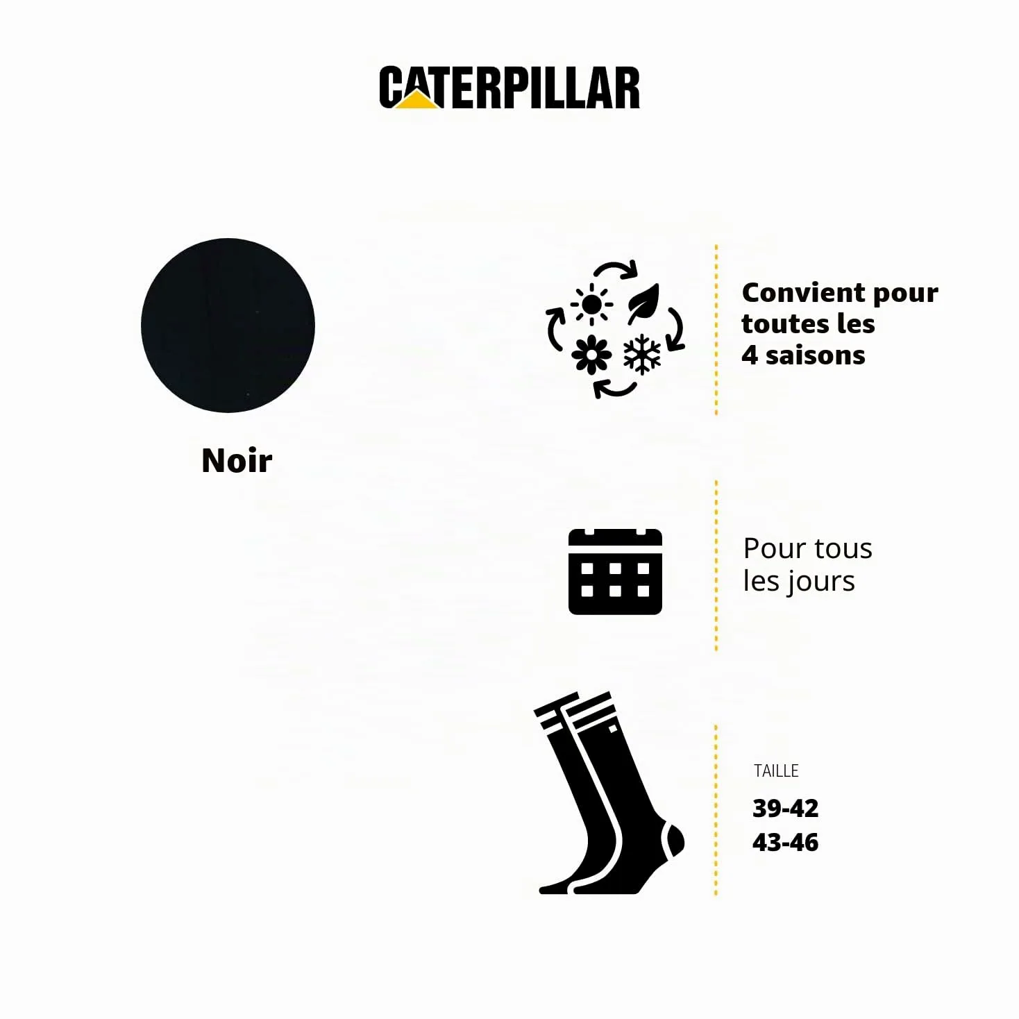 Caterpillar 4 Paires Chaussettes Longues Travail Hommes - Renforcées Talon et Pointe - Coton