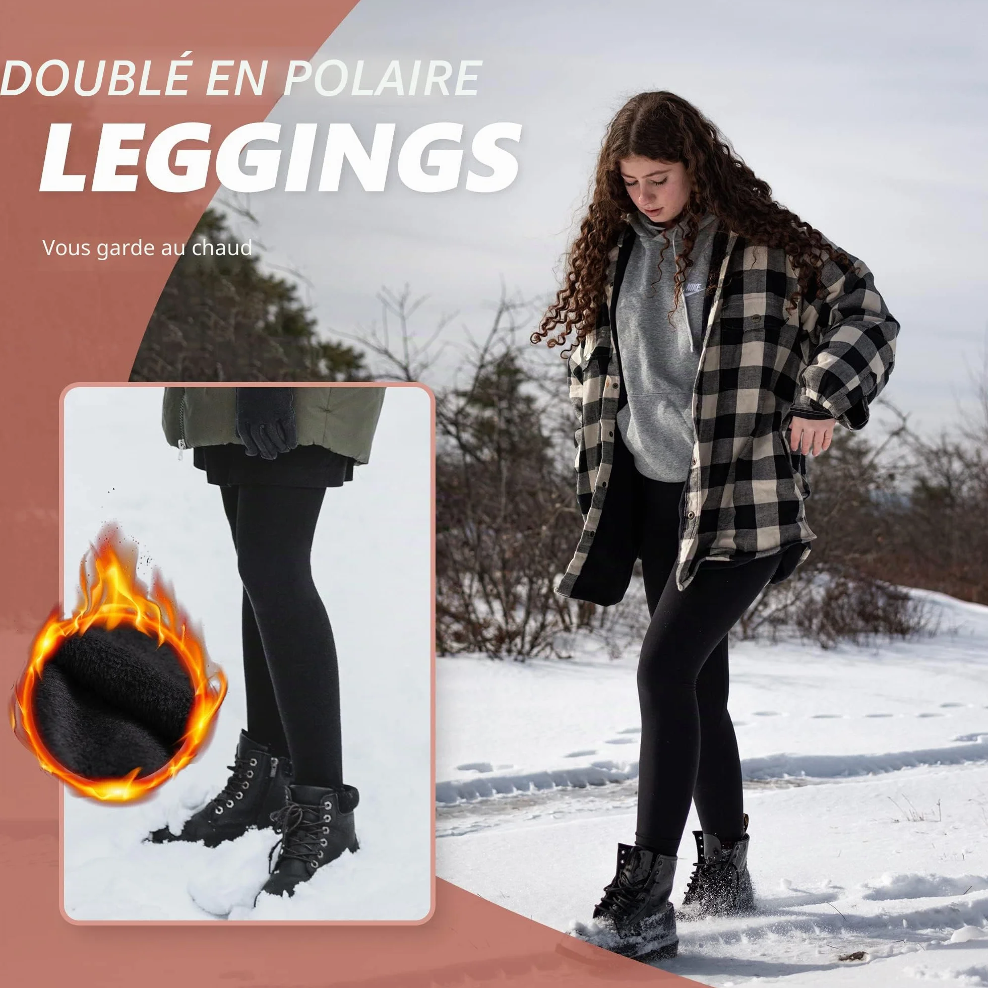 SINOPHANT Legging Polaire Femme Chaud Hiver Thermique Taille Haute Élastiques Sport