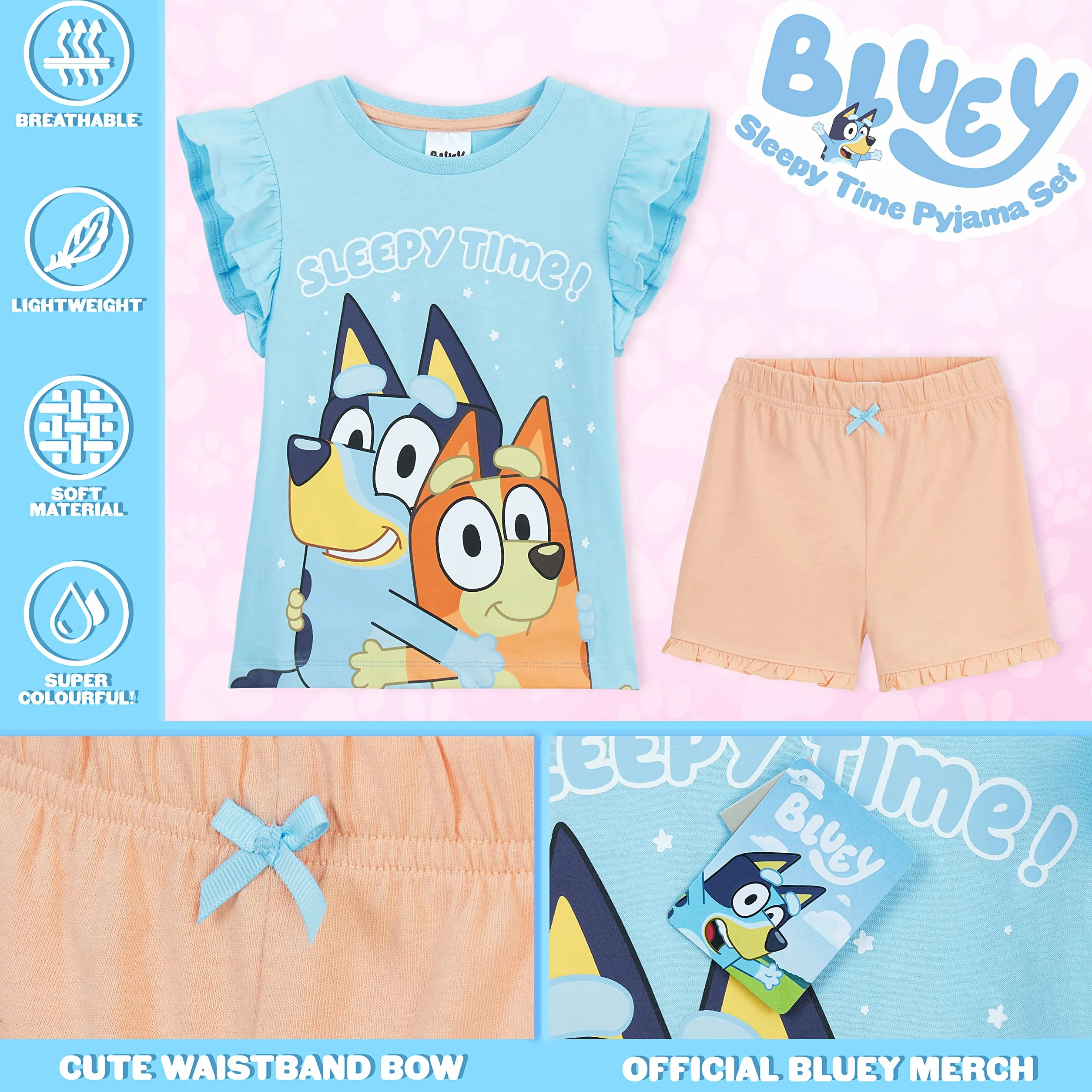 BlueY Pyjama Fille Garcon, Ensemble de Pyjamas Enfant Officiel Dessin Animé, Ensemble T-Shirt et Short, Vêtement de Nuit Coton Tailles 2 au 6 Ans