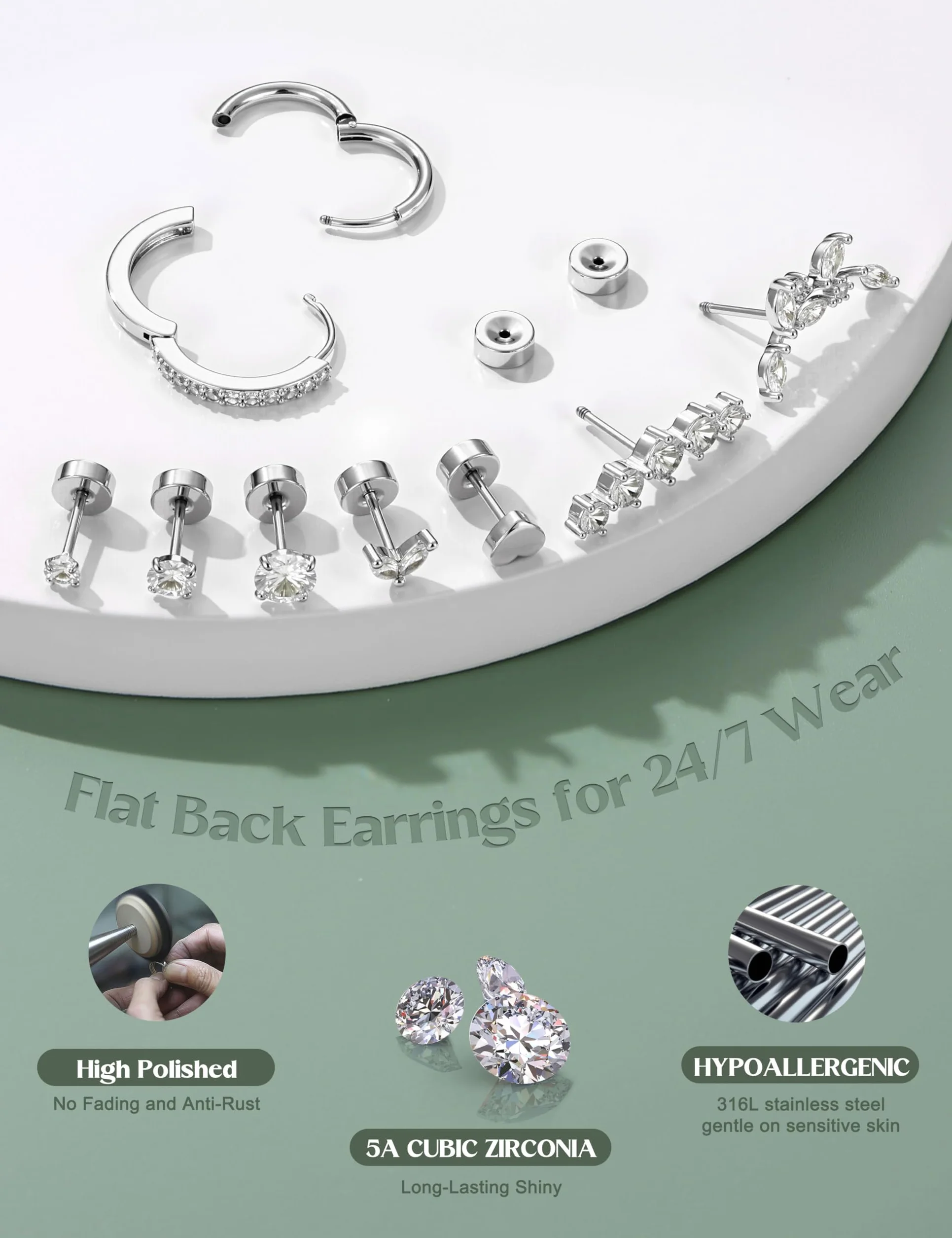 Adramata 12 Pairs Boucles d'Oreilles Femme Or Argent Hypoallergéniques Boucles d'Oreilles Femme Acier Inoxydable Creoles Or Argent Petites Conch Cartilage Tragus Helix Piercing Oreille