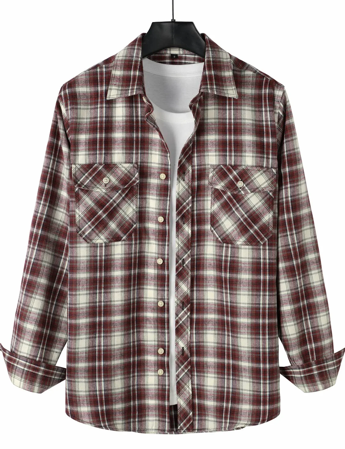PARKLEES Chemise décontractée pour homme - Coupe droite - Boutonnée - Carreaux - En flanelle - Avec poches