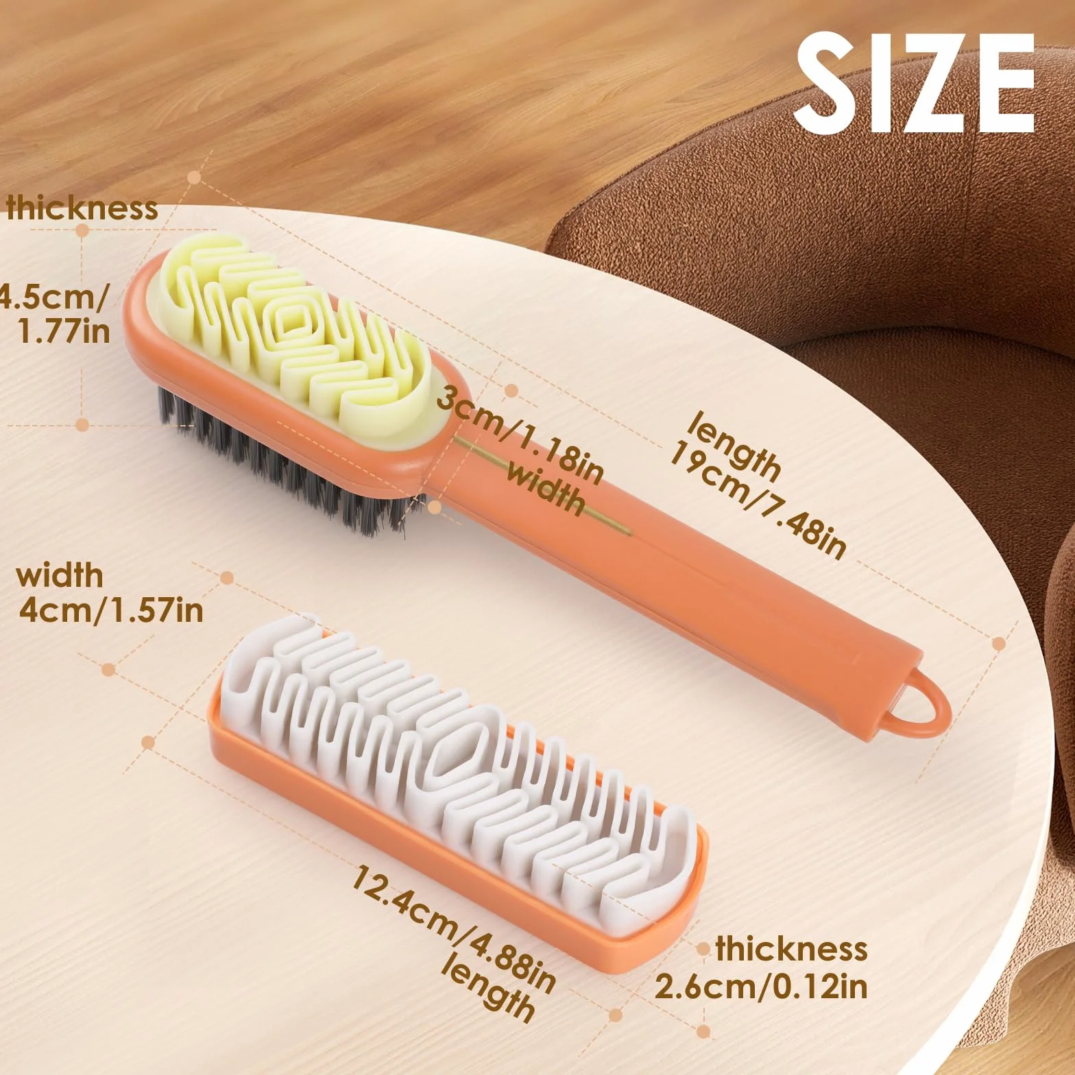 Simpeak Brosse à Chaussures Double Face 2 en 1, Brosse en Daim Nubuck, Long Manche ABS, Orange