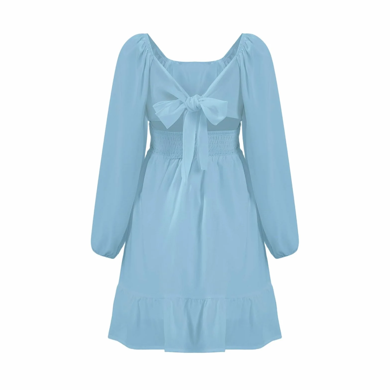 Robe trapèze à manches longues col carré pour fille taille haute plissée plage vacances mariage