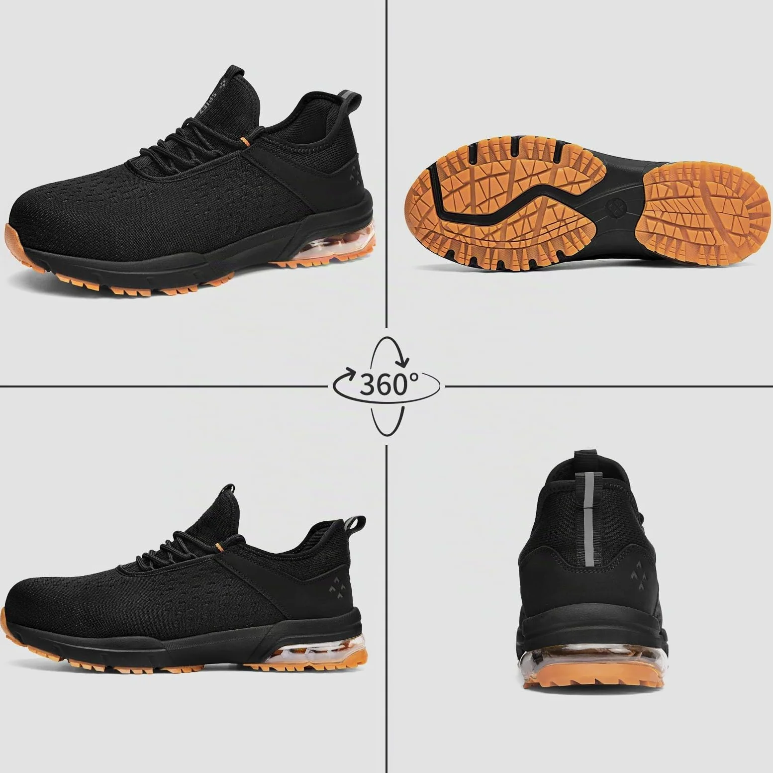 SPIEZ Chaussures de sécurité pour Hommes et Femmes - Embout Composite Non métallique à Coussin d'air, Design de Chaussure de Mode légère, enfilage Mains Libres, Noir Orange EU 36-46