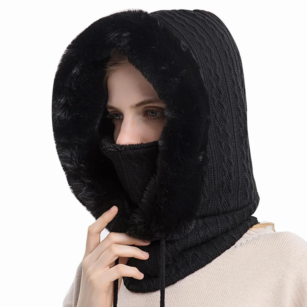 Balaclava Chapeau Femme Multifonction Cagoule Masque de Ski Hiver Chaud Coupe-Vent Masques Polaire Chaud Tricoté Bonnet Et Ensembles De Cache-Cou Bonnet Tricoté Flexible