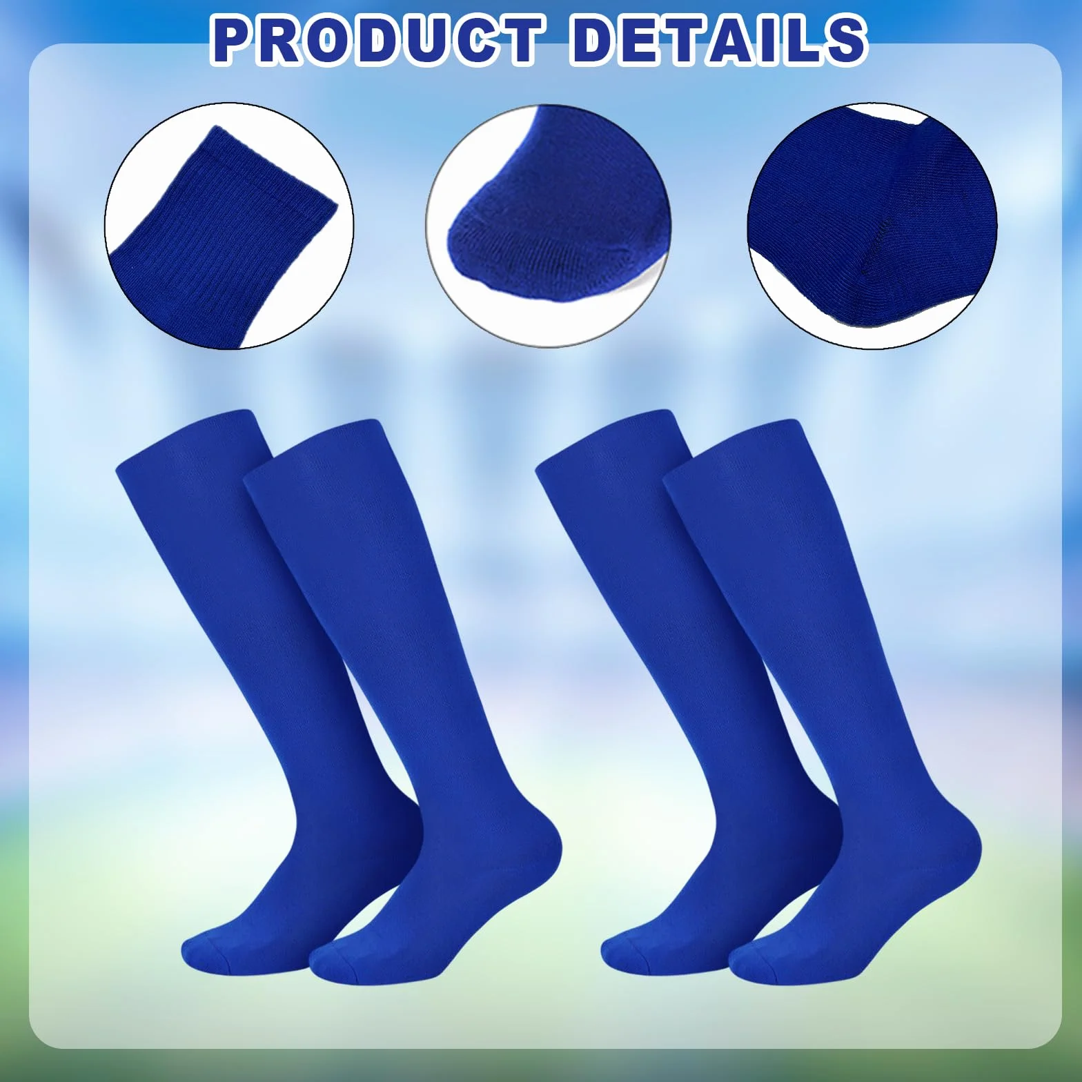 SKHAOVS 2 Paires Chaussettes de Football pour Garçons Filles - Bleues, Sports Hautes d'Entraînement de Rugby Basket - 5 à 12 Ans