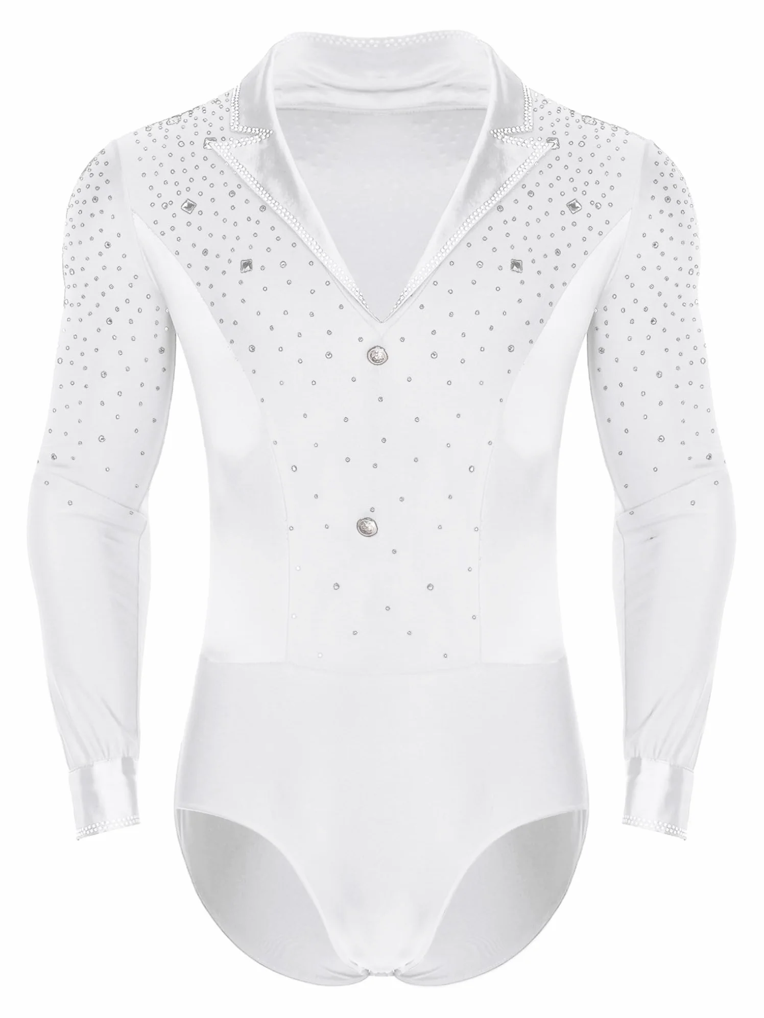 Oyolan Homme Justaucorps Danse Latine Moderne Jazz Salsa Cha Cha Body Gymnastique Bodysuit Patinage Artistique Manches Longues Strass