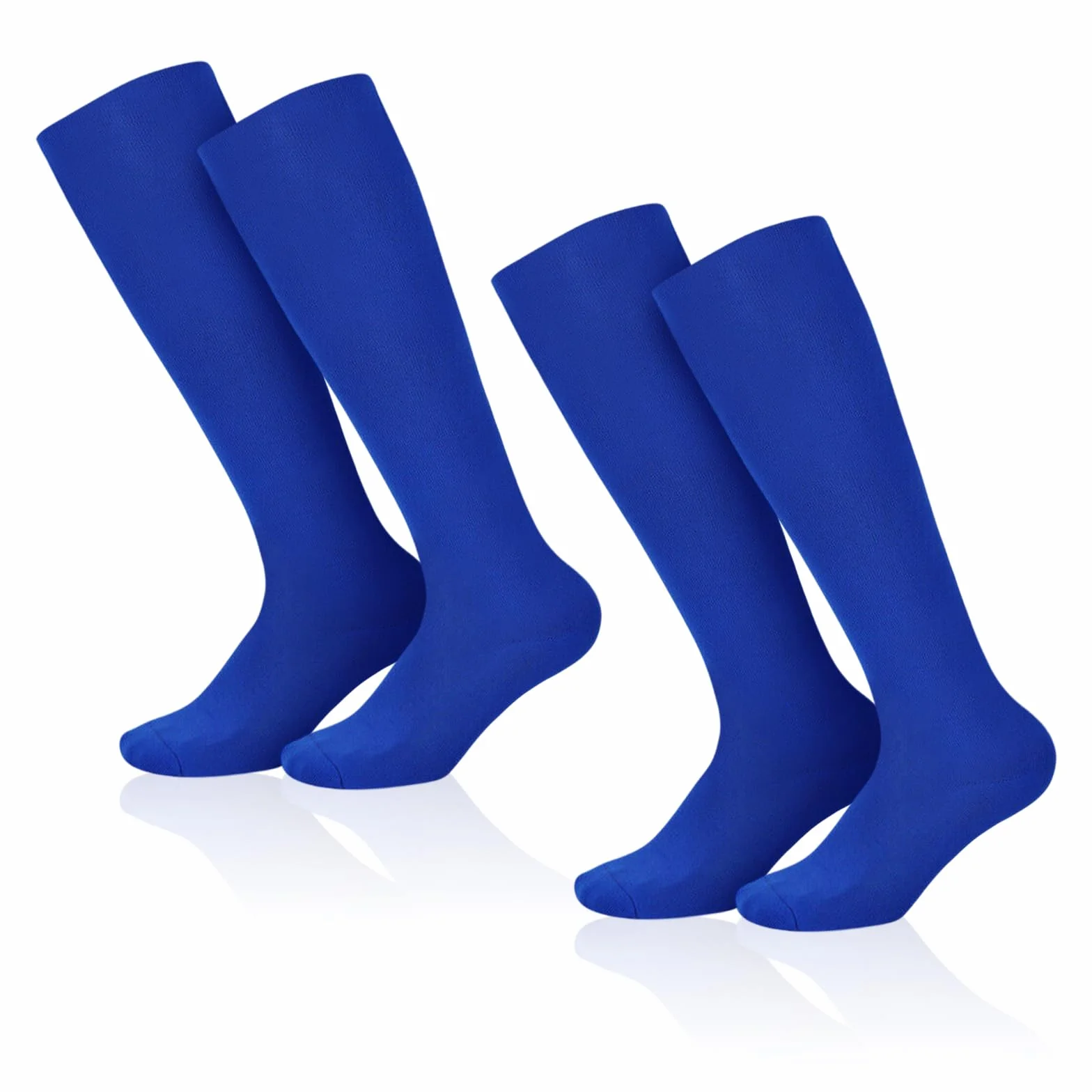 SKHAOVS 2 Paires Chaussettes de Football pour Garçons Filles - Bleues, Sports Hautes d'Entraînement de Rugby Basket - 5 à 12 Ans