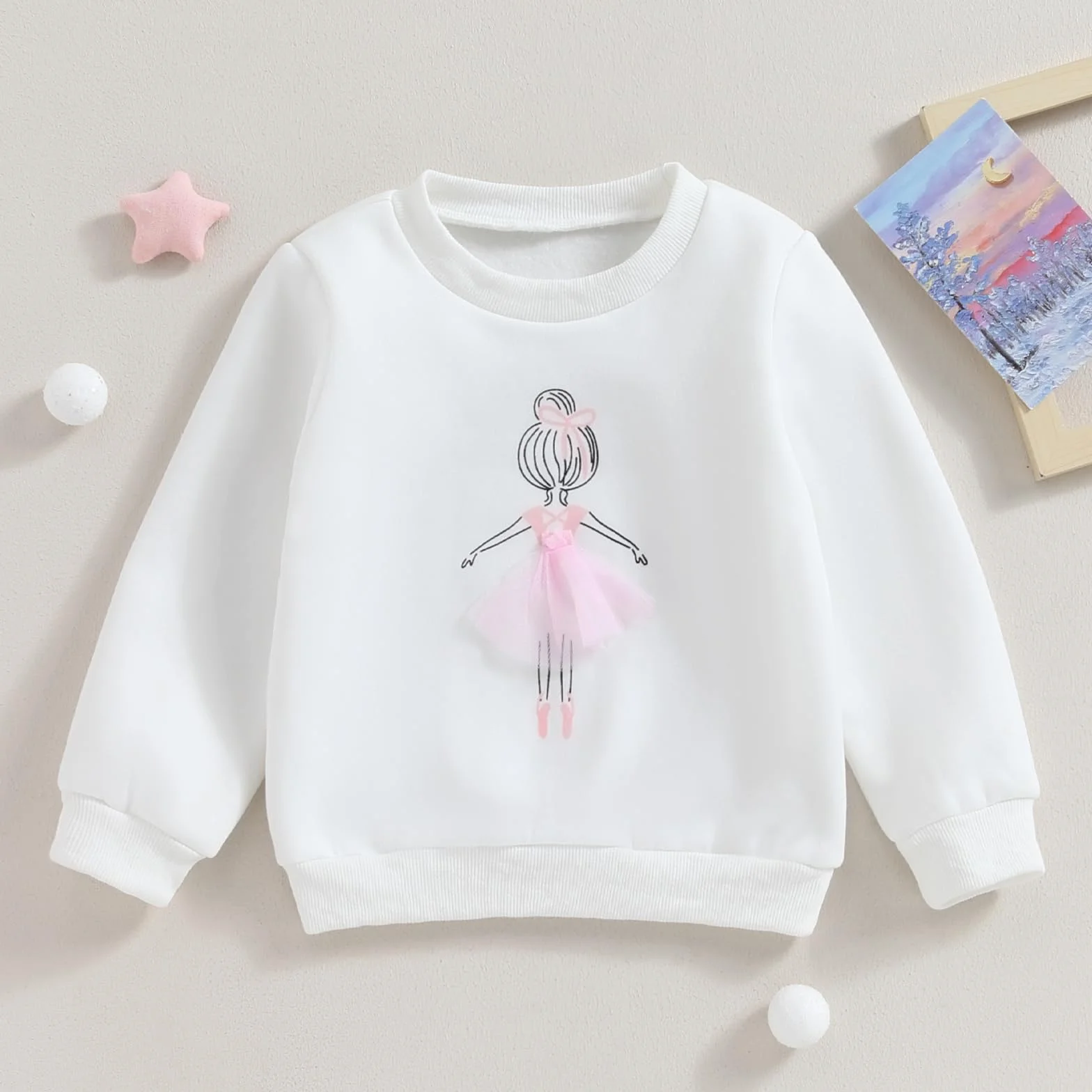 Carolilly Sweat-Shirt Fillette à Manches Longues Chaud Imprimé Fille de Ballet, Vêtement Haut Enfant Fille Automne Hiver (3-7 Ans)