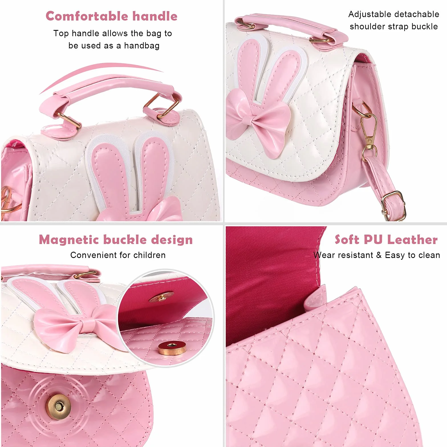 ZWOOS Sac à Bandoulière pour Filles, Cute Bow Bandoulière Sac a Main Petite Fille Mignonnes Épaule, Sac à Main De Mode Pour Petites Filles Sac Bandoulière en Cuir PU Enfant (ROSE)
