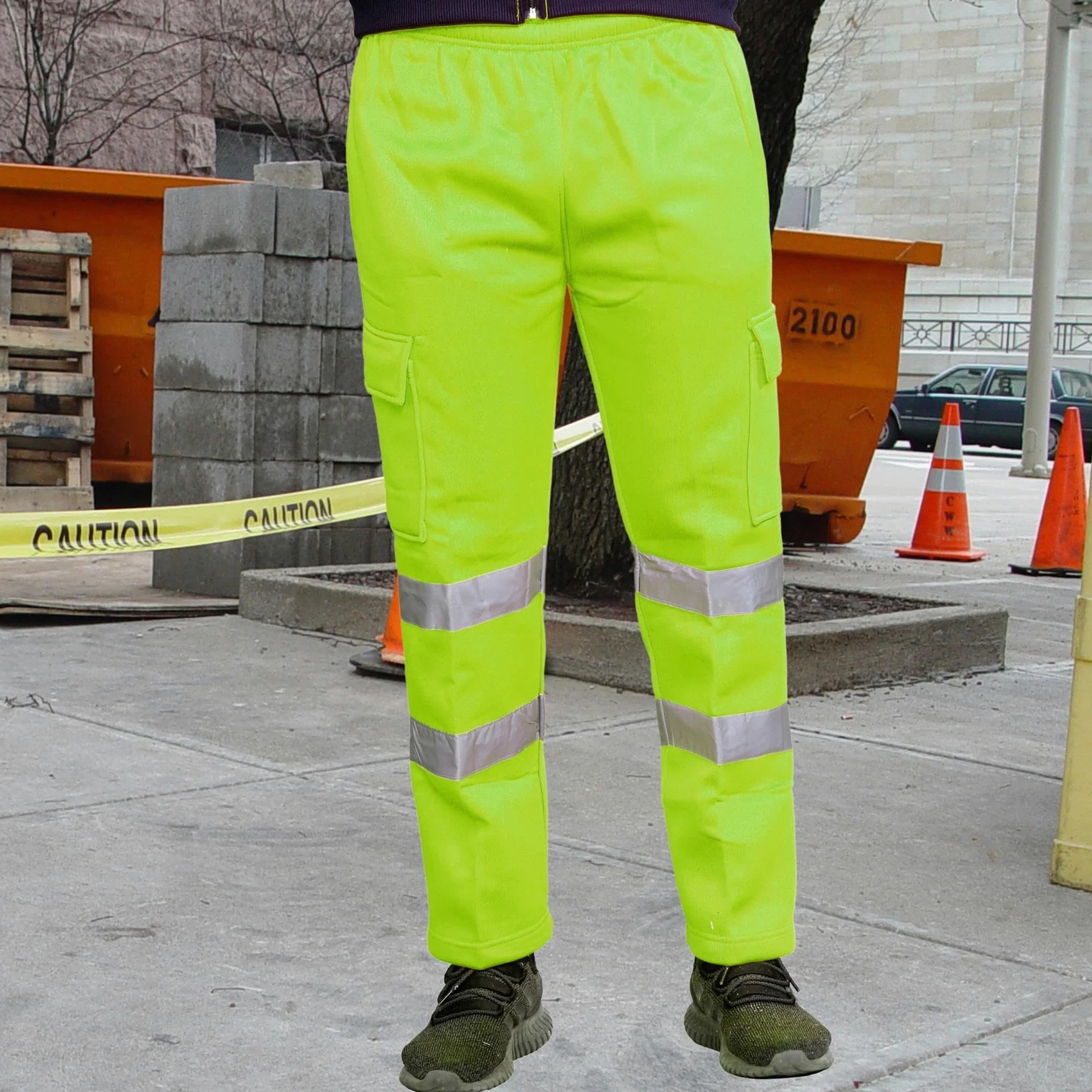 Homme Pantalon Haute Visibilite, vêtements de Sécurité, Bande Bicolore Réfléchissante Pantalon Polaire Homme Travail Combat Joggeurs