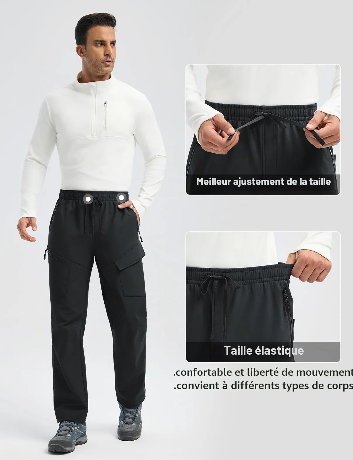 baleaf Pantalon cargo pour homme avec doublure en polaire avec poches pour la marche et l'extérieur d'âge moyen