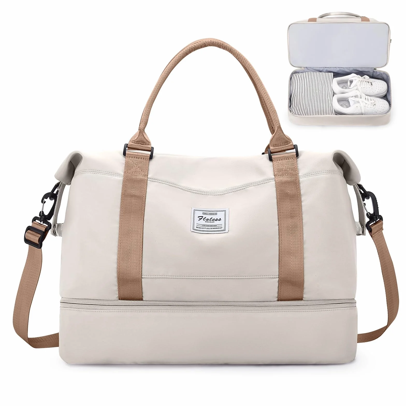 Sac de Voyage 45x36x20 pour Easyjet,Bagage à Main Léger, Sac fourre-Tout de Sport Imperméable pour Week-End avec Compartiment à Chaussures pour Travel Gym Danse,A01-Beige Marron