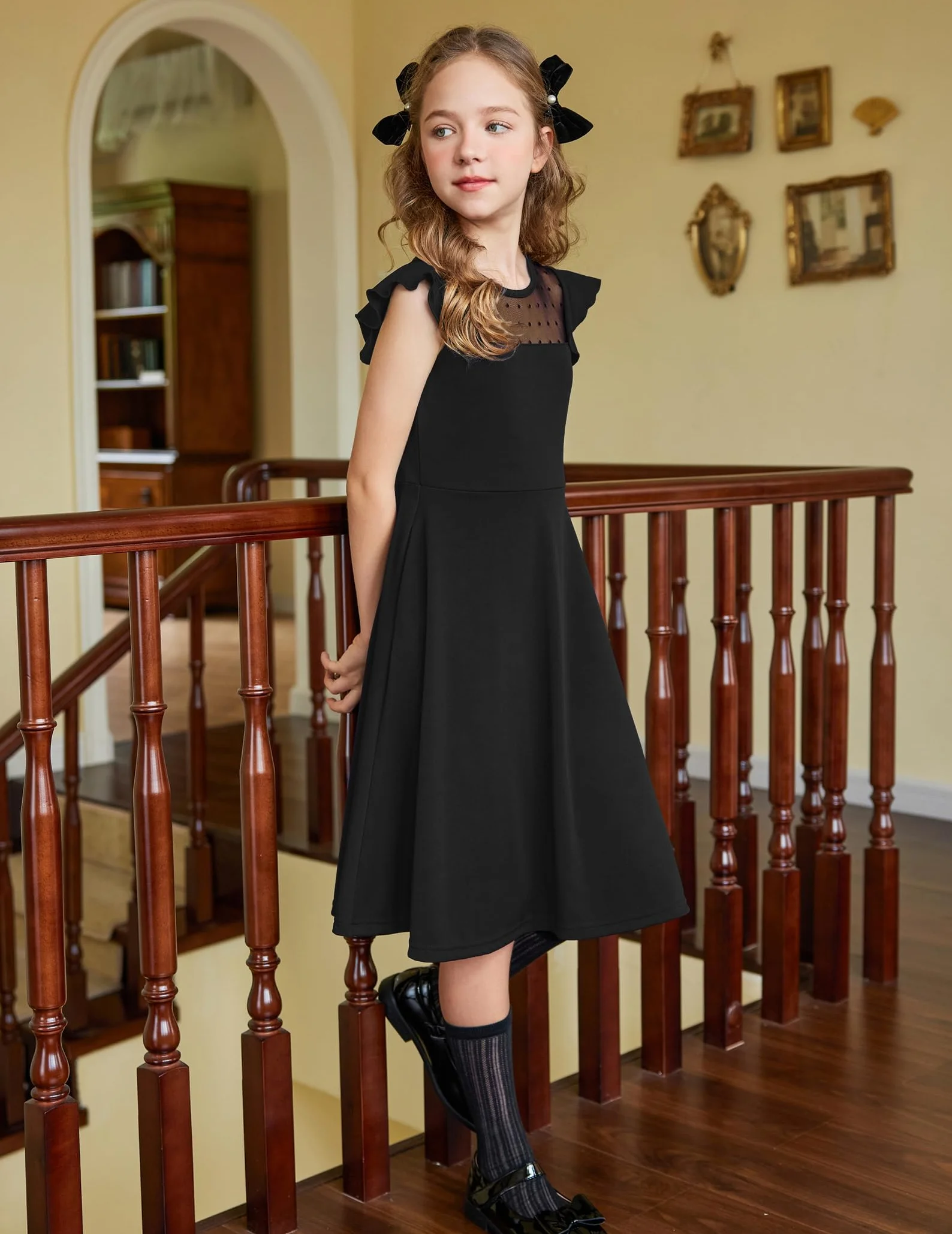 Arshiner Robe d'été pour Filles de 6 à 13 Ans Manches à Volants Maille trapèze Robes de soirée décontractées avec Poches