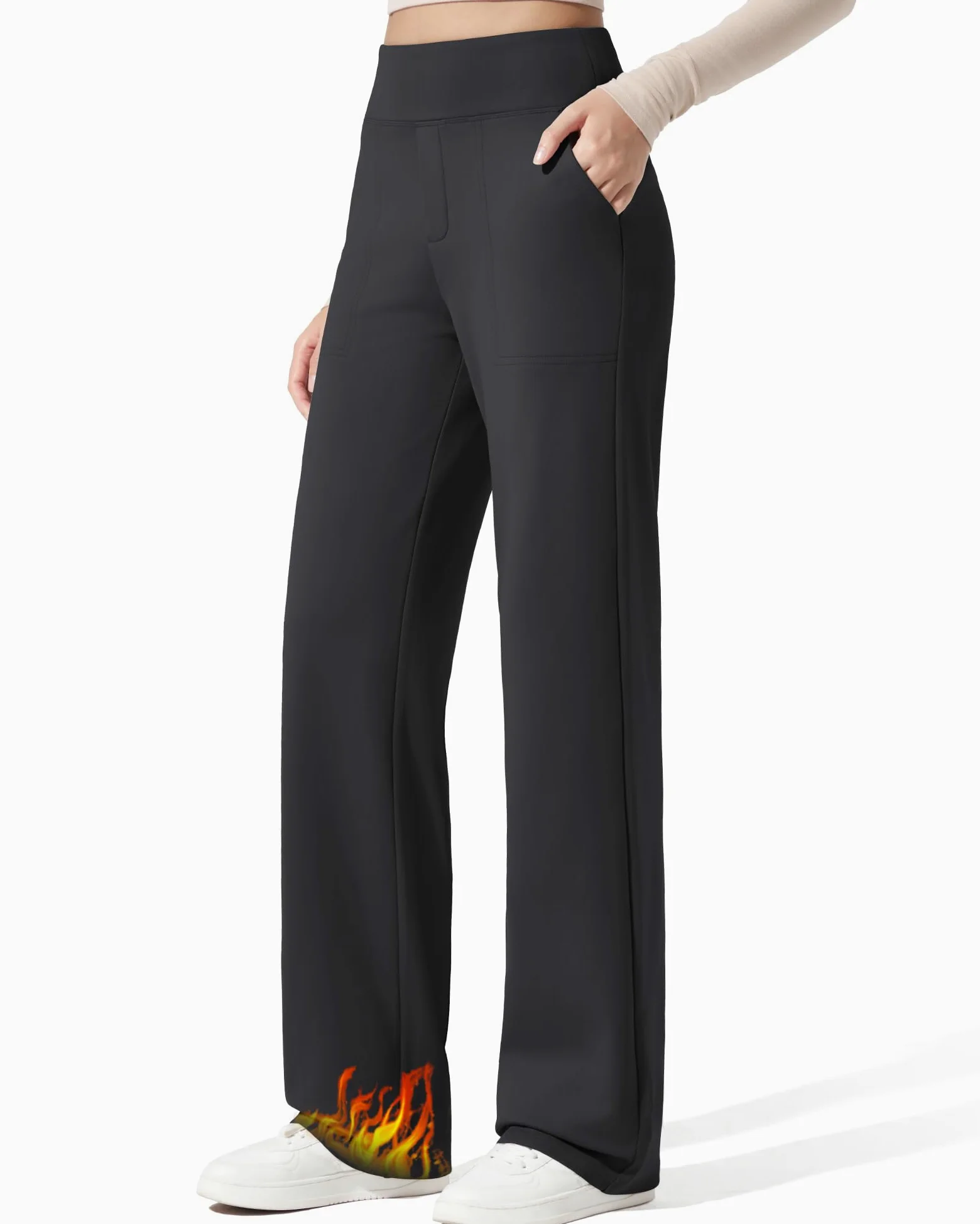 G4Free Women Fleece Lined Trousers Wide Leg Joggers with Pockets Winter Thermal Yoga Pants Work Dressy Casual Petite/Regular/Tall