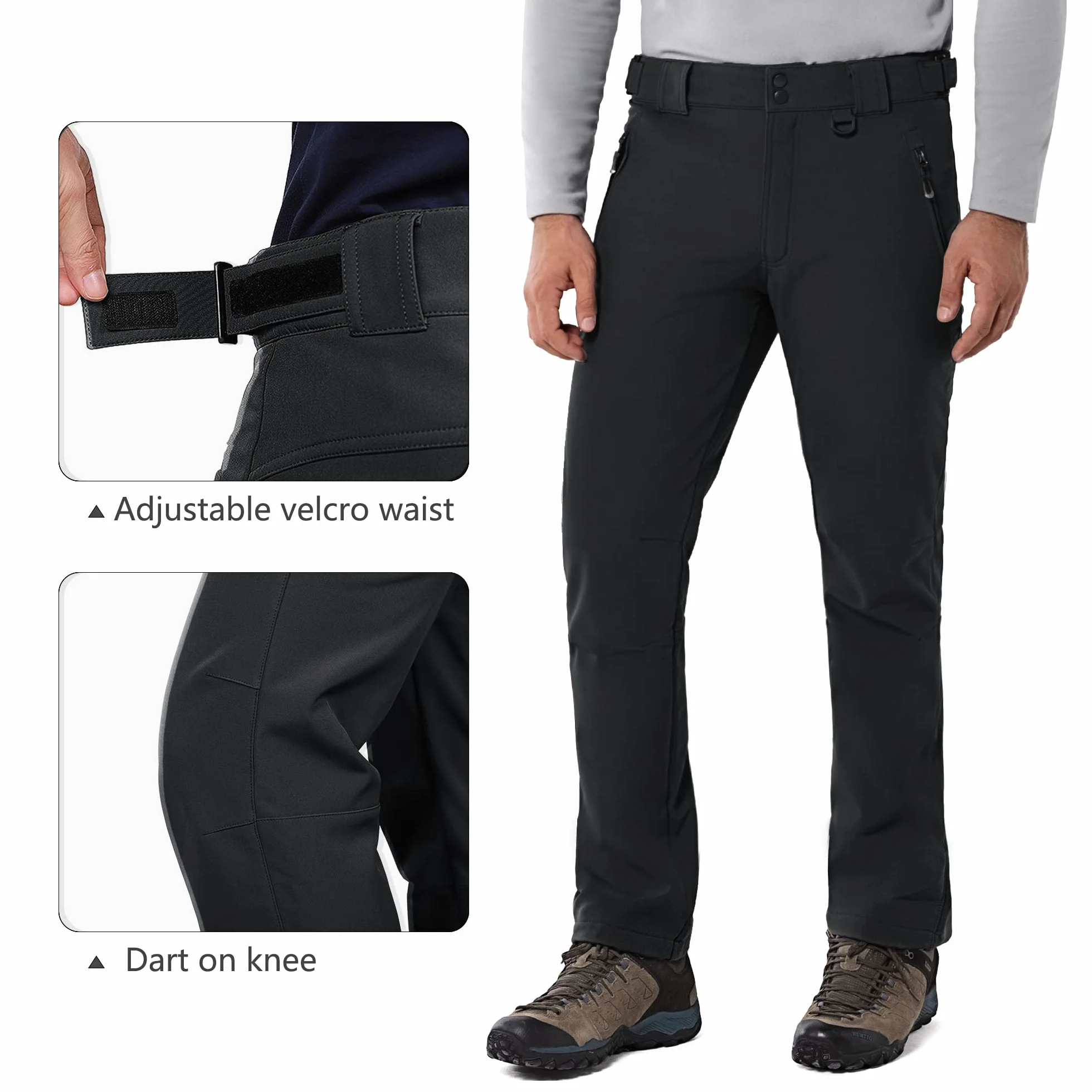 33,000ft Pantalon Softshell pour Hommes, Pantalon de Ski Coupe-Vent imperméable, Pantalon d'extérieur doublé en Polaire Chaude pour Camping,randonnée,randonnée