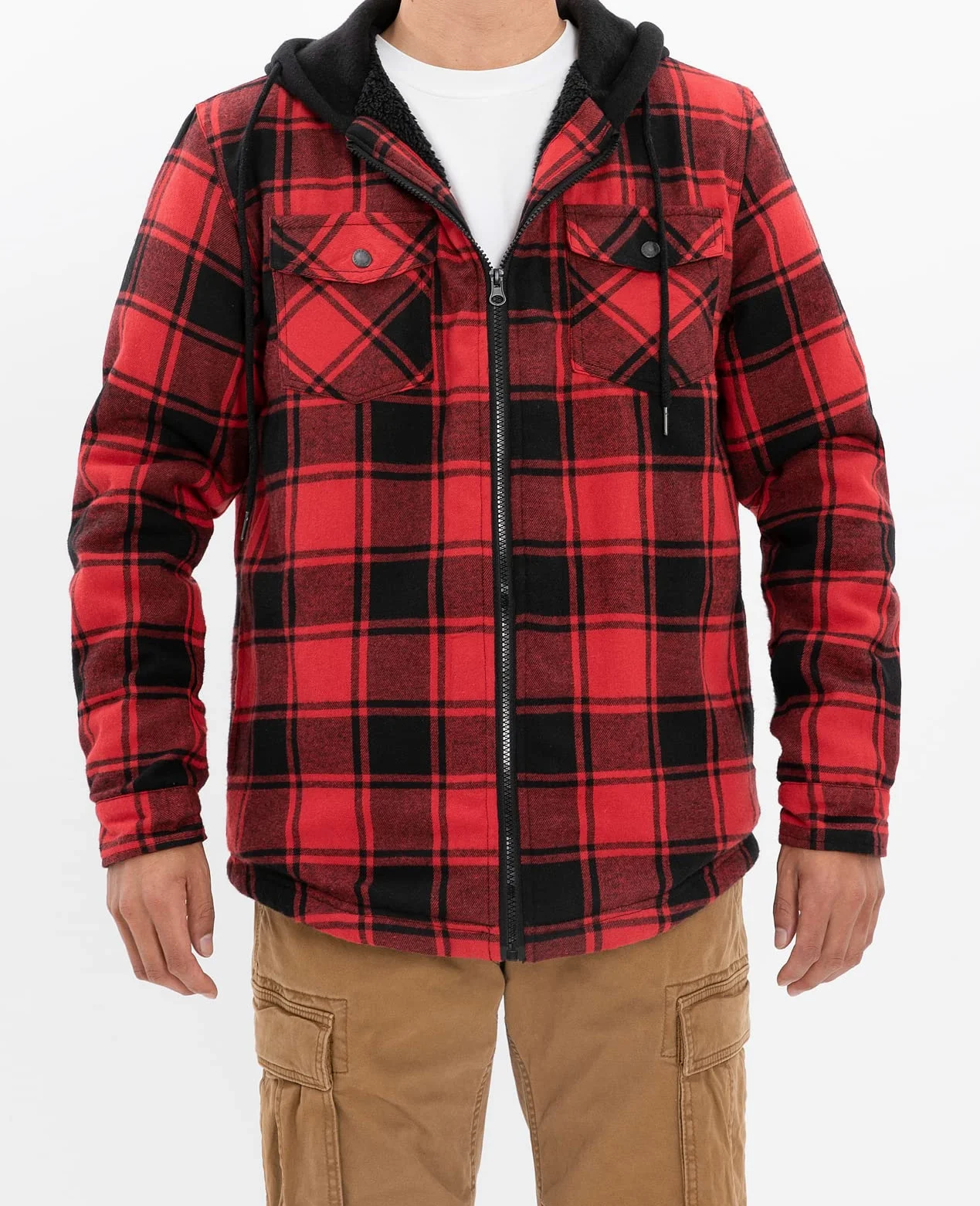 ZENTHACE Veste chemise à capuche doublée Sherpa avec fermeture éclair intégrale pour homme