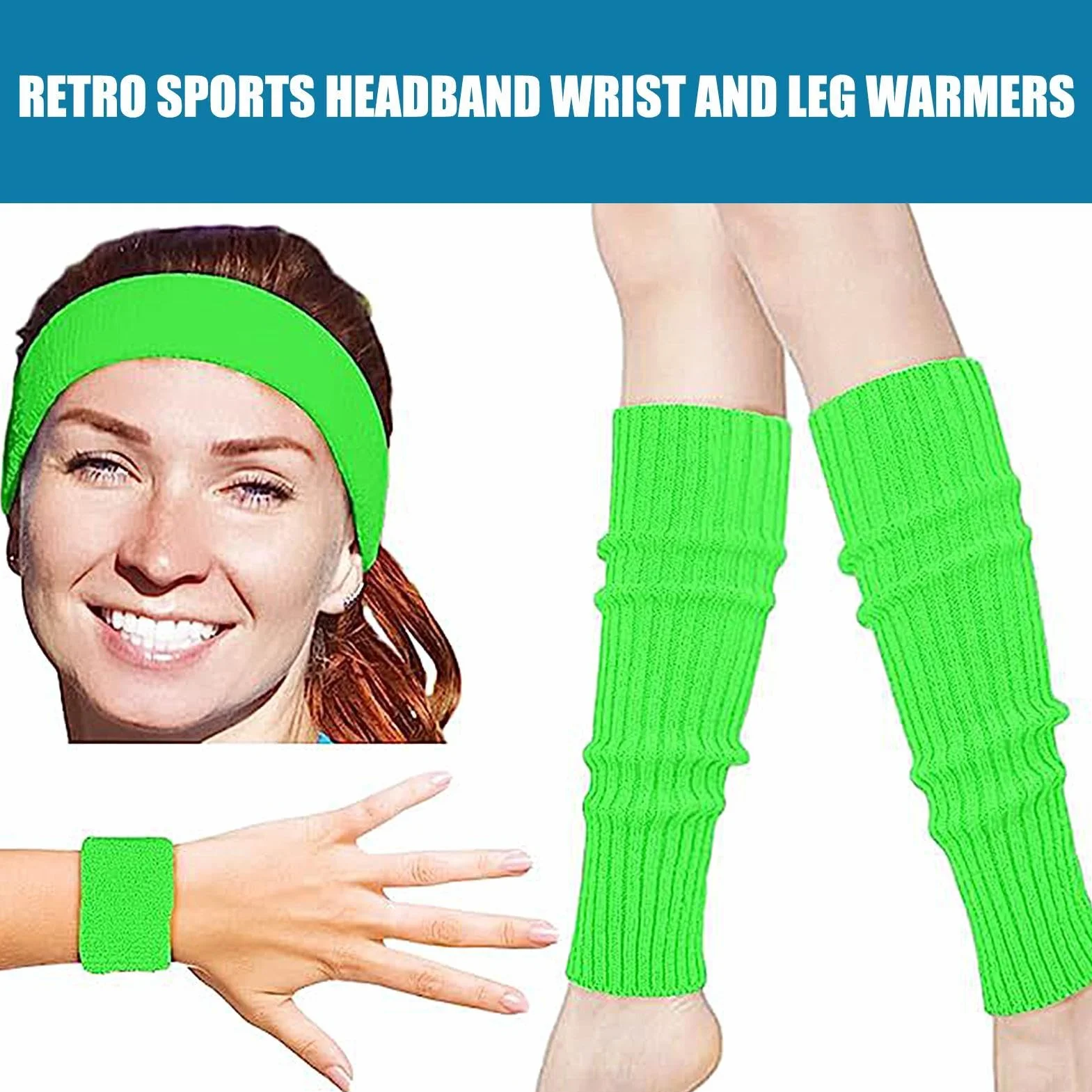 Ensemble de jambières fluo rétro néon pour discothèques à thème, fêtes des années 80, course à pied, yoga - Vert
