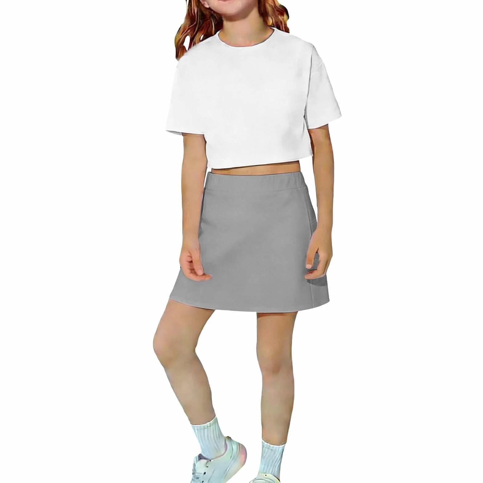 Jupe Fille Jupe-Short Fille Été Jupes Courte Décontractée avec Short Intégré et Poches Taille Haute Élastique Jupes Légère Et Confortable pour École, Vacances, Plage, Loisirs et Quotidien 4-12 Ans
