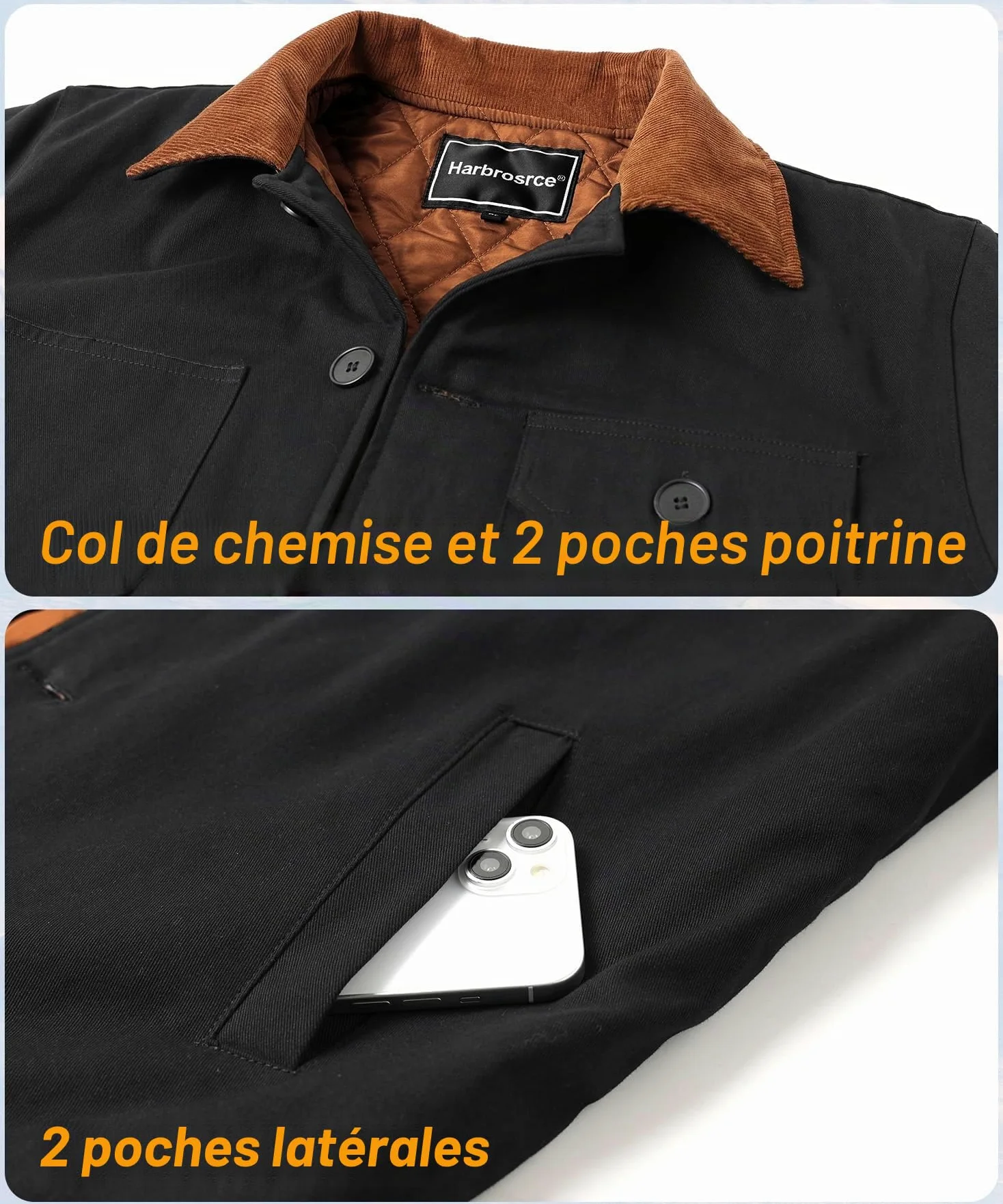 Blouson Homme Hiver Chaud Filled Trench Manteau Veste en Coton Doublure Matelassée Vestes Parka Jacket avec 5 Poches