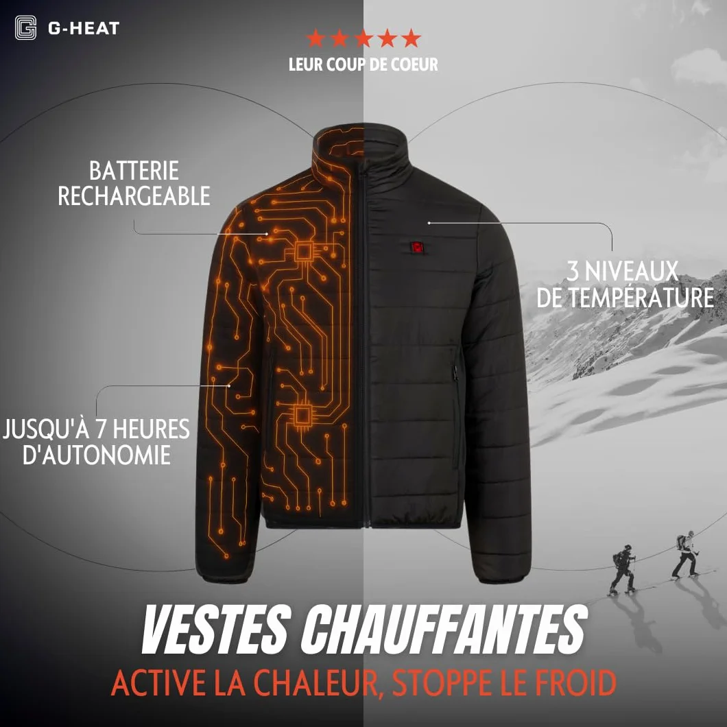 G-HEAT - Gilet chauffant EVO femme - Coupe féminine - Coupe-vent - déperlant - imperméable. Usages : ville, sport, travail. Fourni avec batterie et câble de recharge
