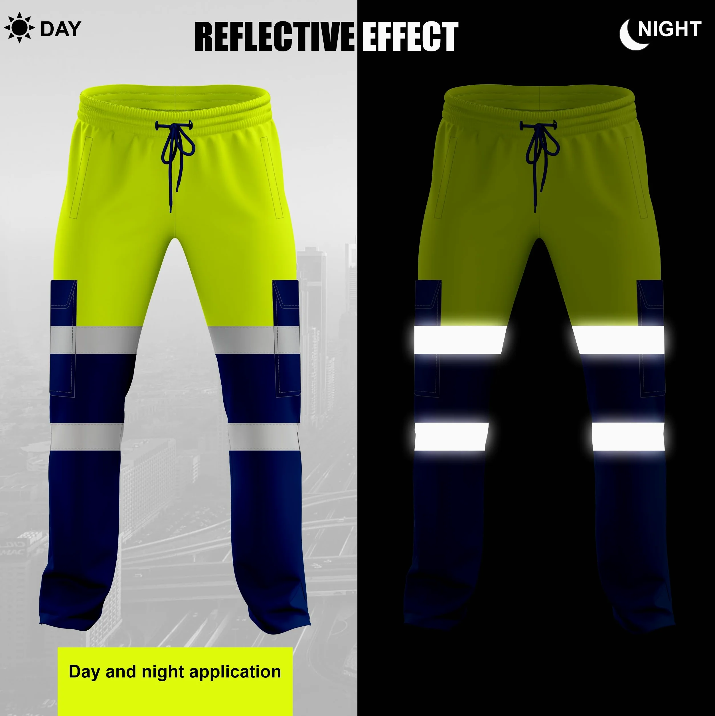 mymixtrendz Pantalon de jogging bicolore haute visibilité pour homme avec bande réfléchissante et ourlet ouvert