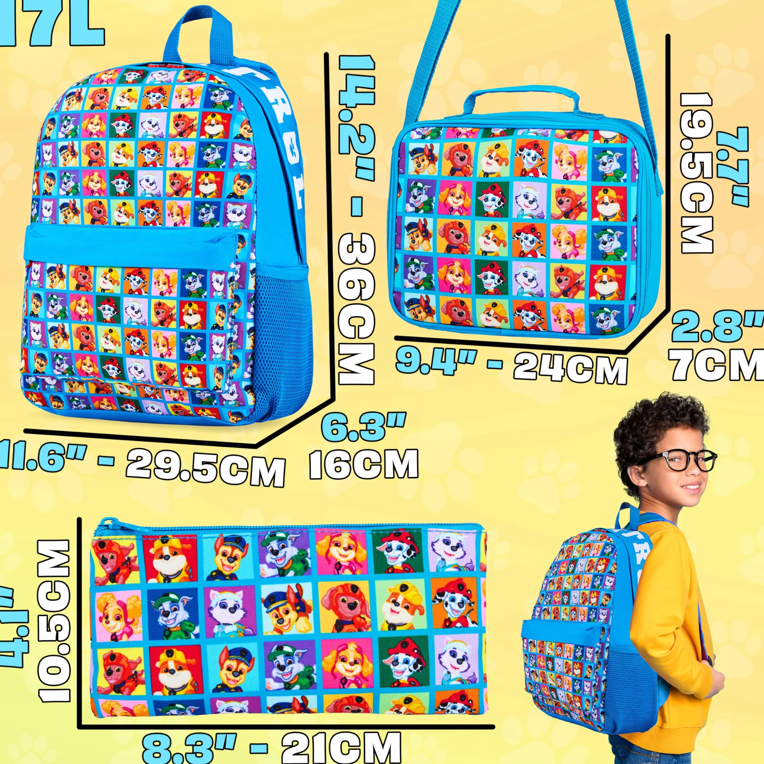 Paw Patrol Sac à Dos Enfant 4 Pièces Gourde d'eau Trousse Scolaire Sac Isotherme Repas Marshall Chase Cartable Fille Garçon