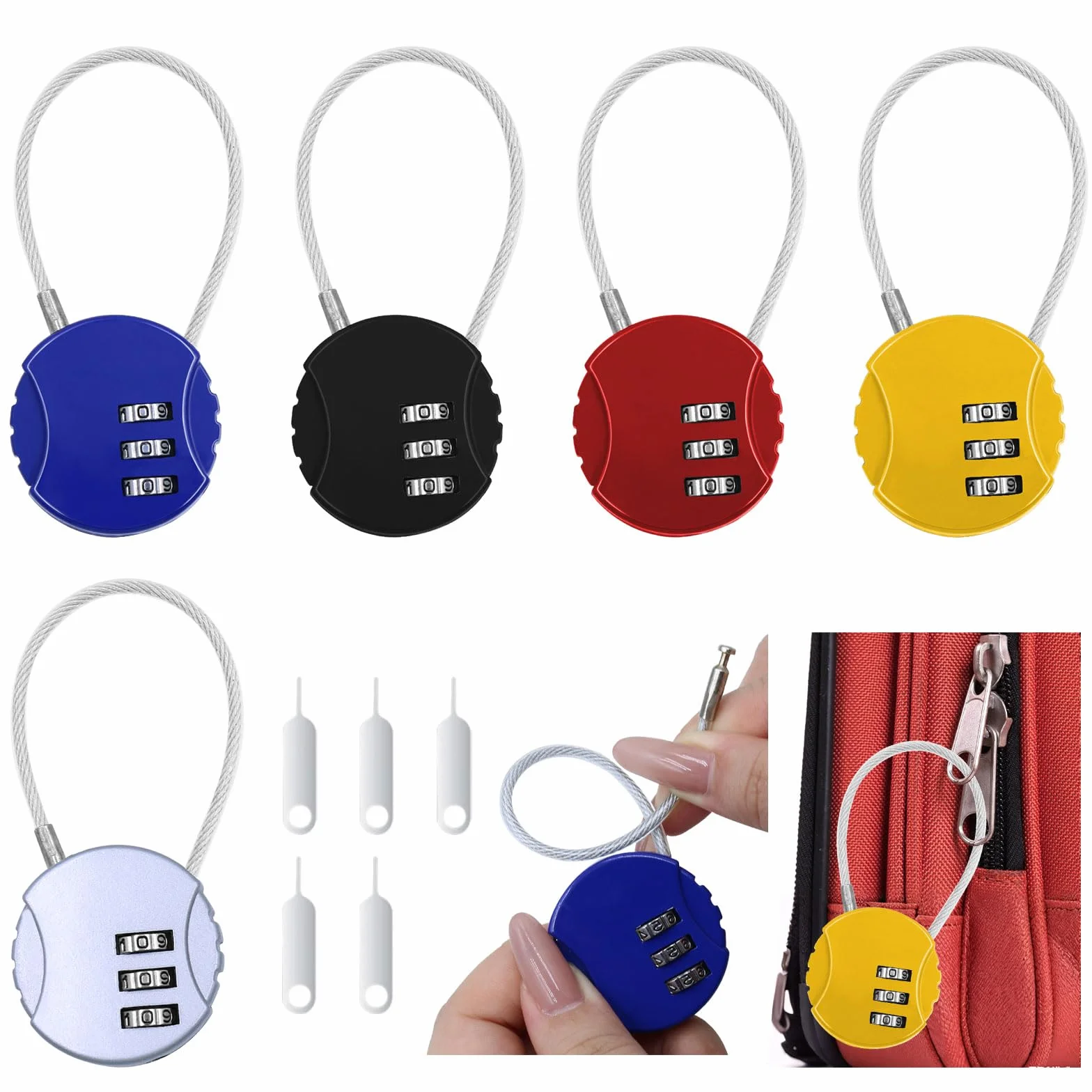 Cadenas à Combinaison 3 Chiffres, 5 Couleurs avec Aiguilles de Réinitialisation, Sécurité pour Casier Armoire Sac à Dos