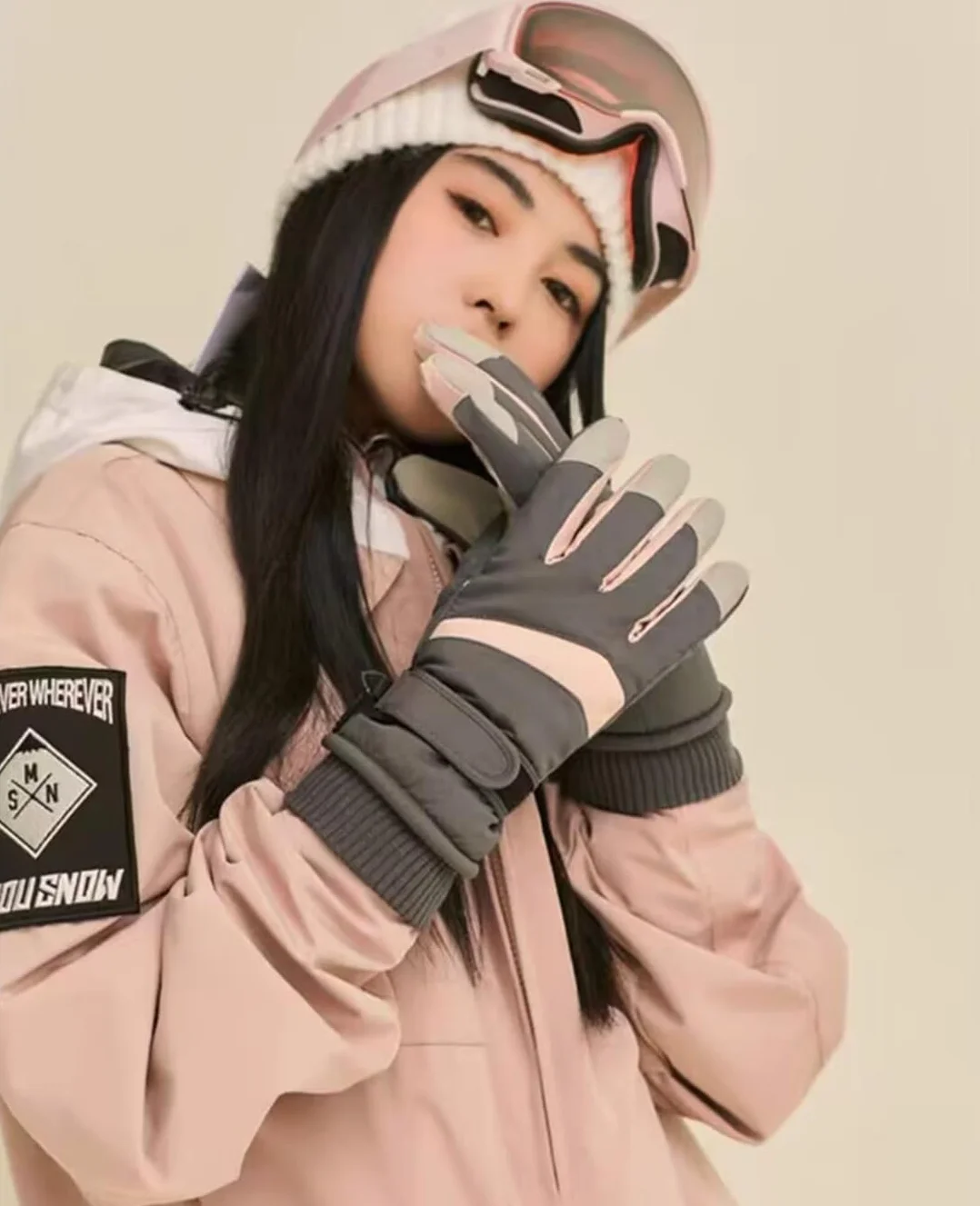 Gants de Ski Femmes Hiver Imperméable Tactile Chaud Polaire