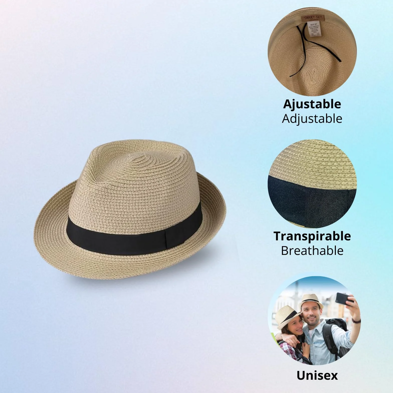 Carnavalife Chapeau Panama Unisexe Paille Bord Court UPF 50+ Fedora